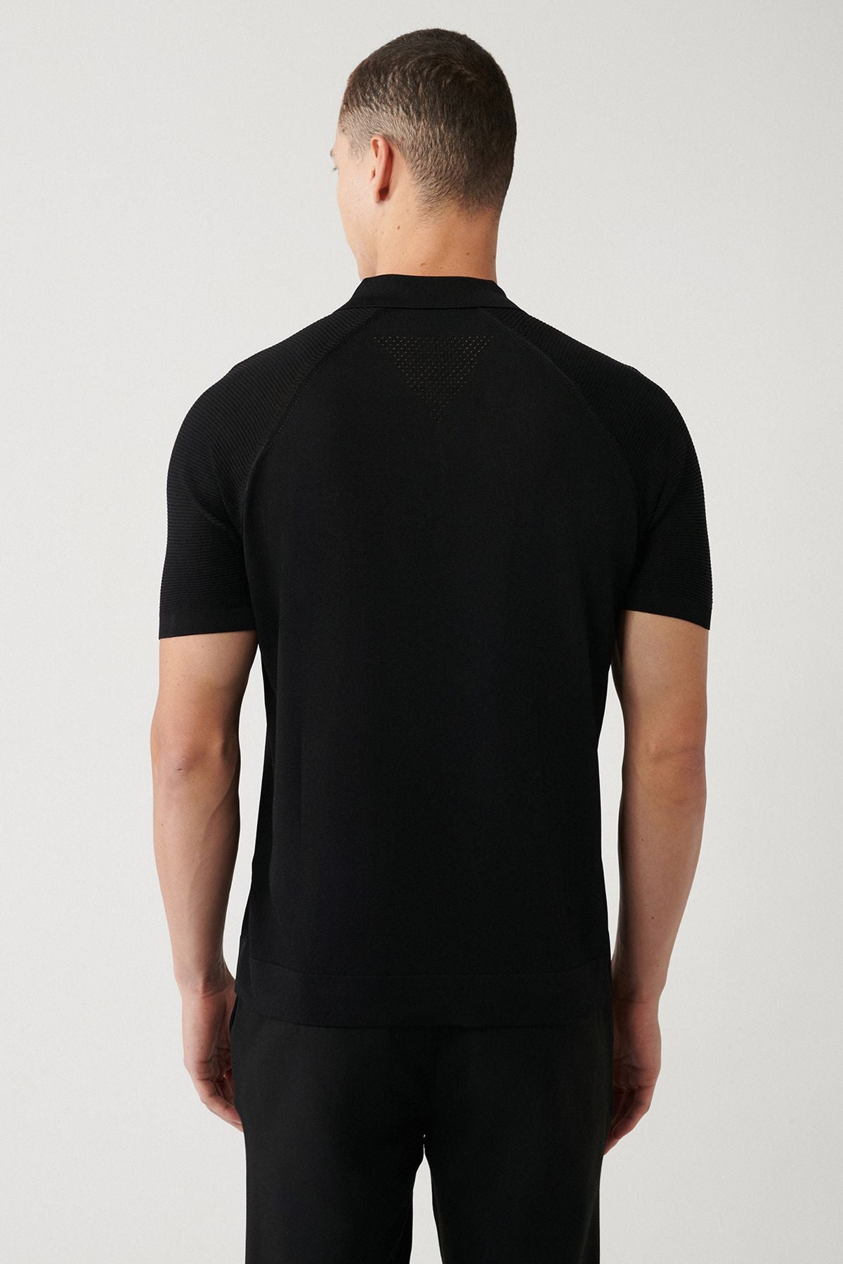Men's black arms knitting detailed rayon knitwear t-shirt A32y5018