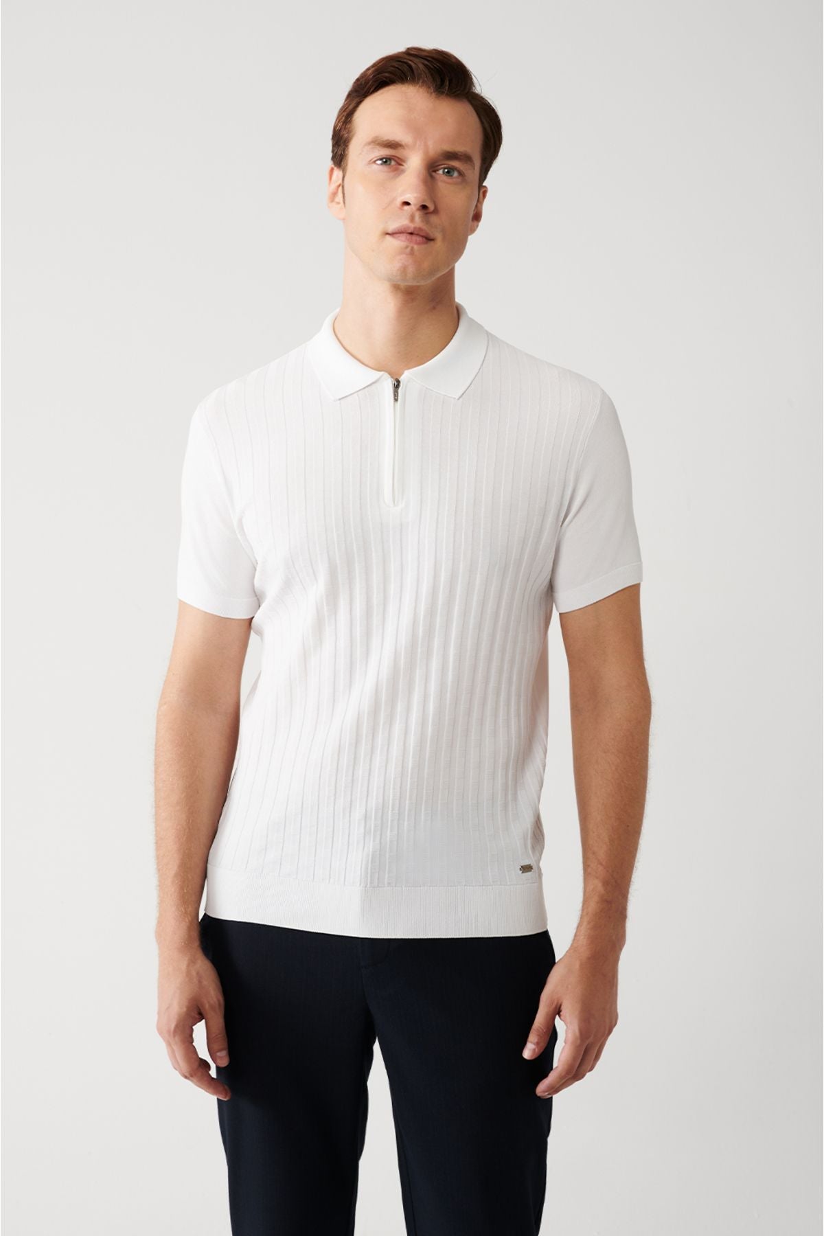Men's ecru zipper texture rayon knitwear t-shirt a32y5028