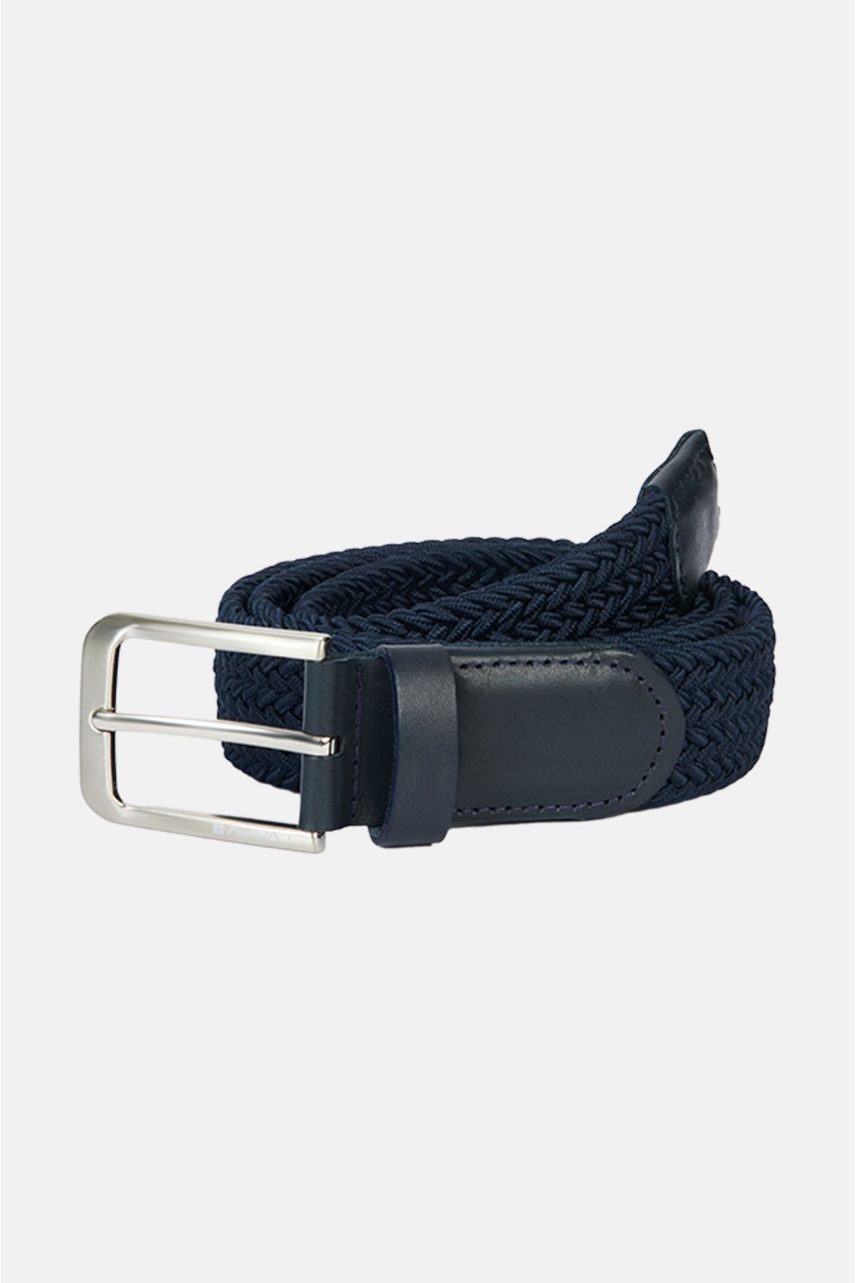 Male Navy Blue 100 %Leather Knitting Belt A32y9313