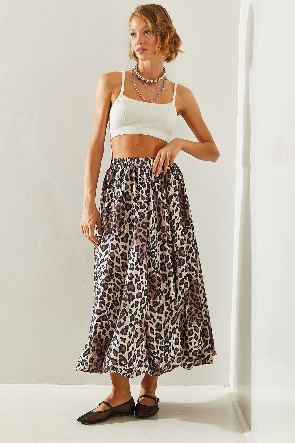 Women Satin Tafta Leopard Balloon Skirt De241023 60251461