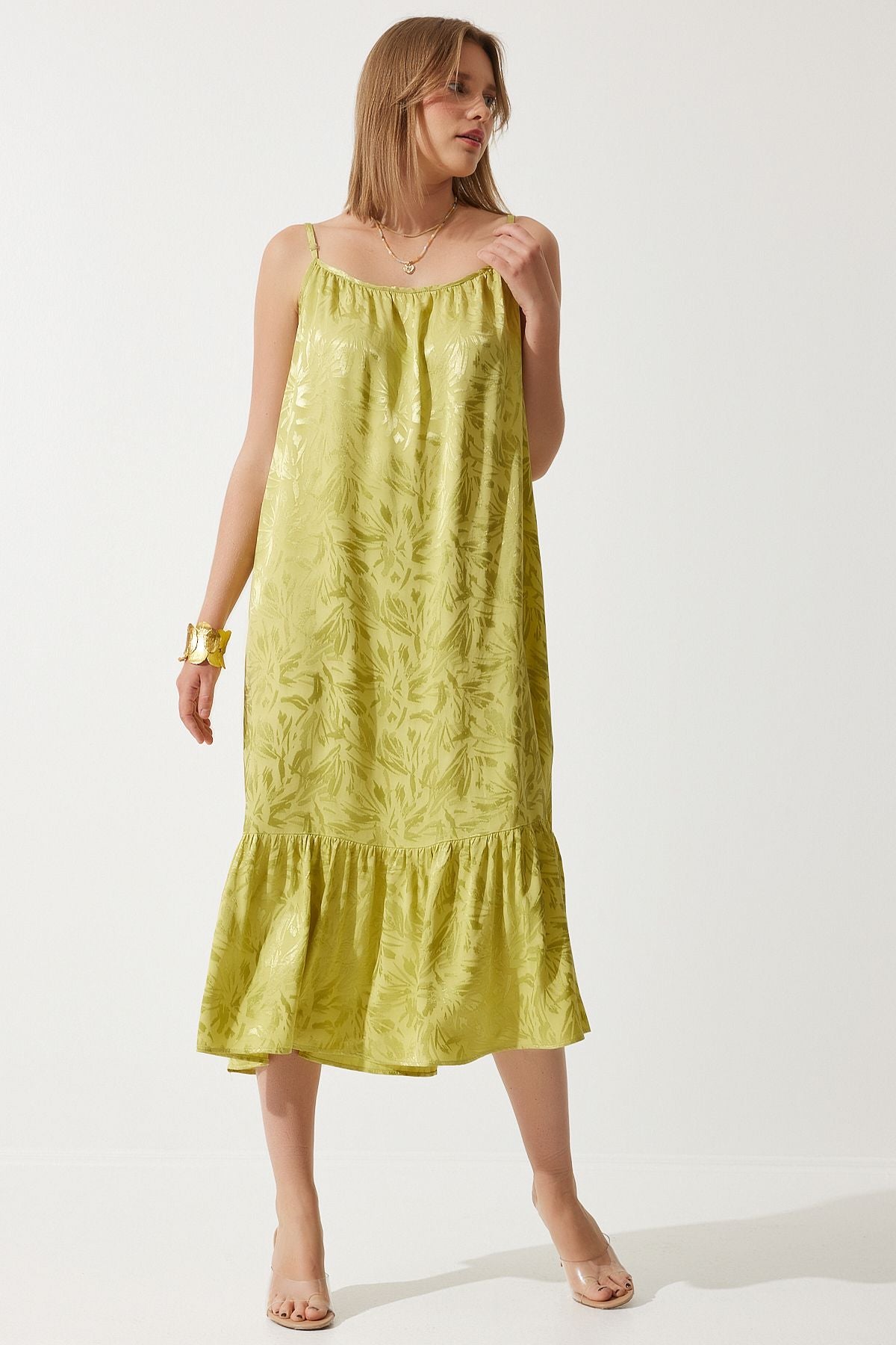 Women's Fat Green Hanger Jacquard Summer Dress BP00160