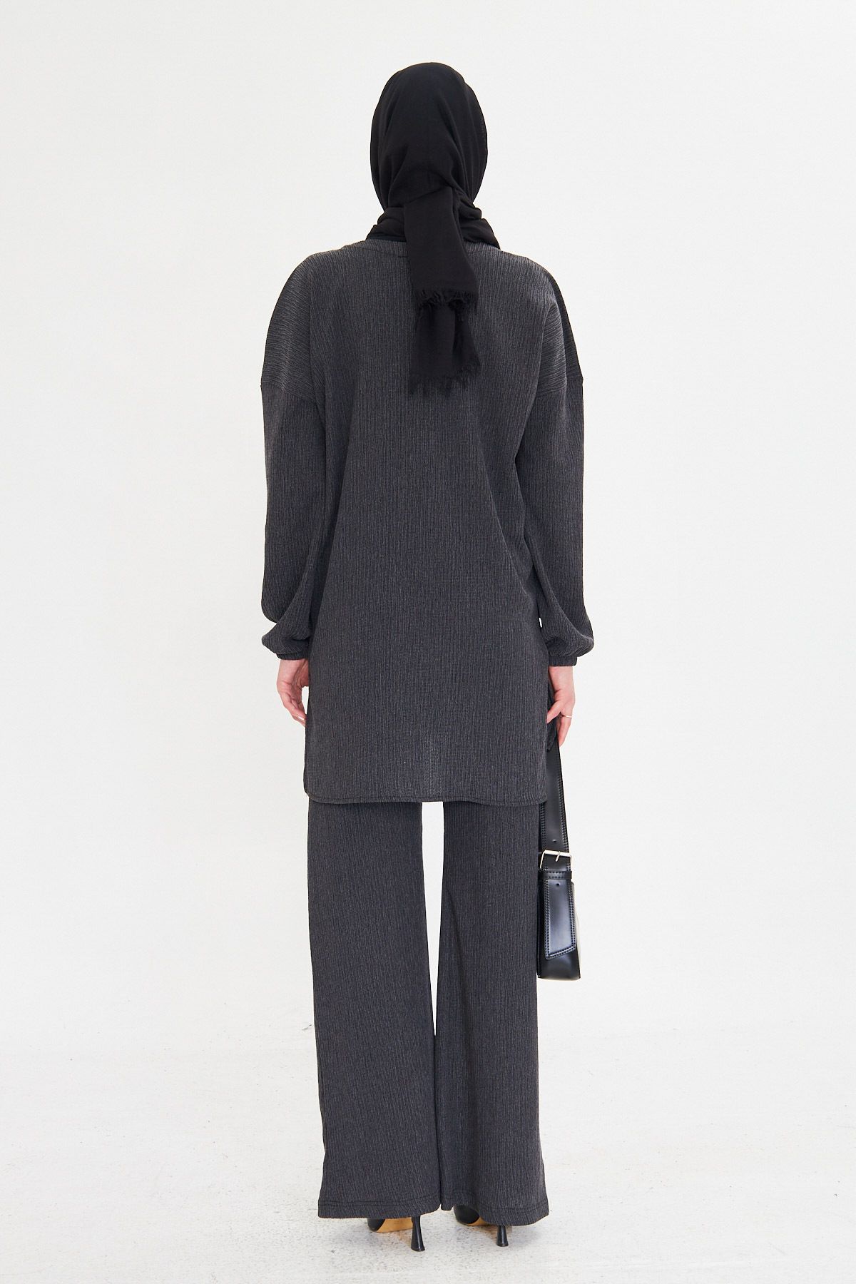 Woman Smoked Zero Yaka Arm Tire Side Slit Trousers Hijab Binary Set ARM-25K001109