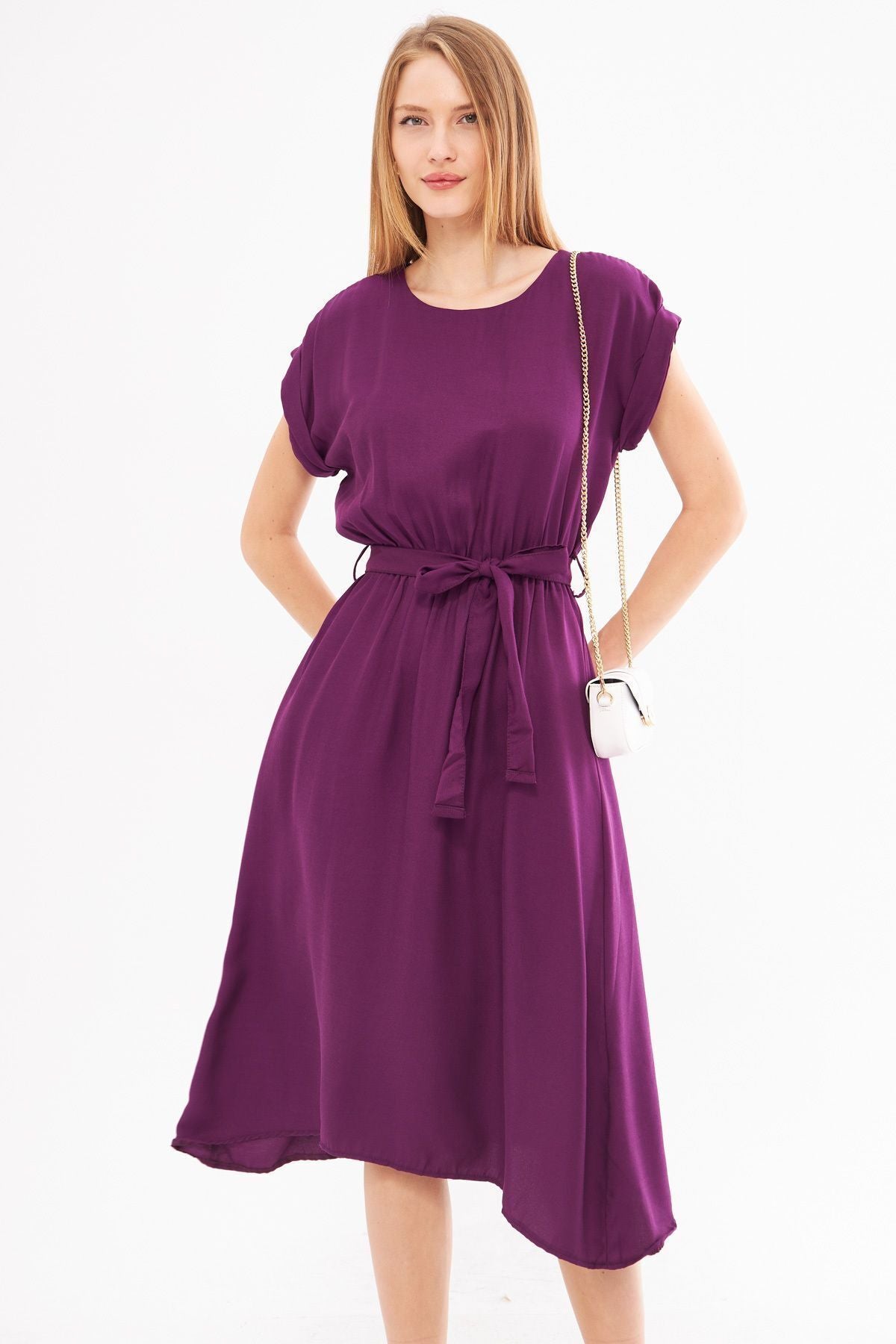 Woman Purple Waist Tinder Dress ARM-18Y001120