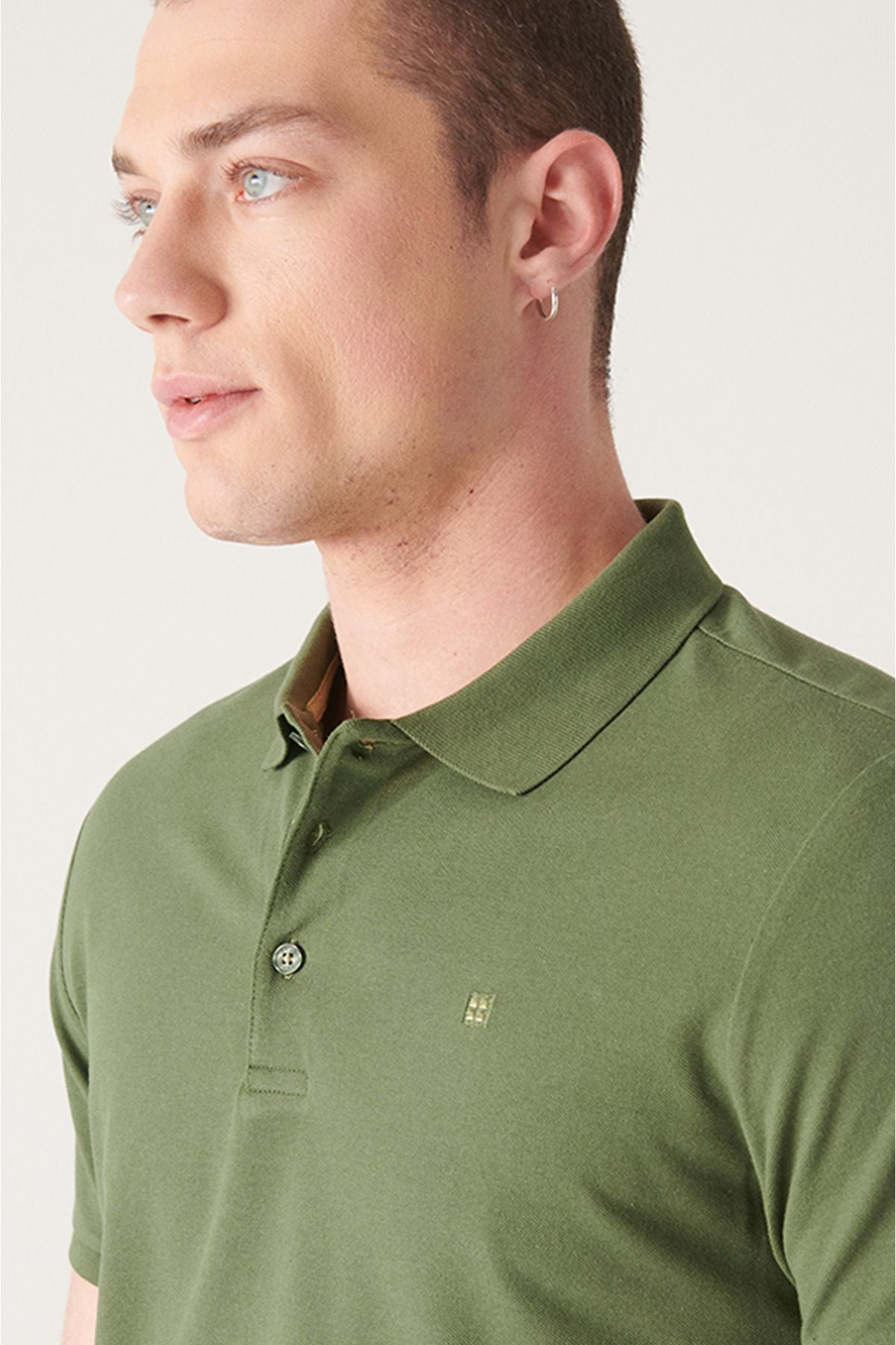 Male Khaki 100 %Cotton Cool Polo Yaka T-Shirt E001004