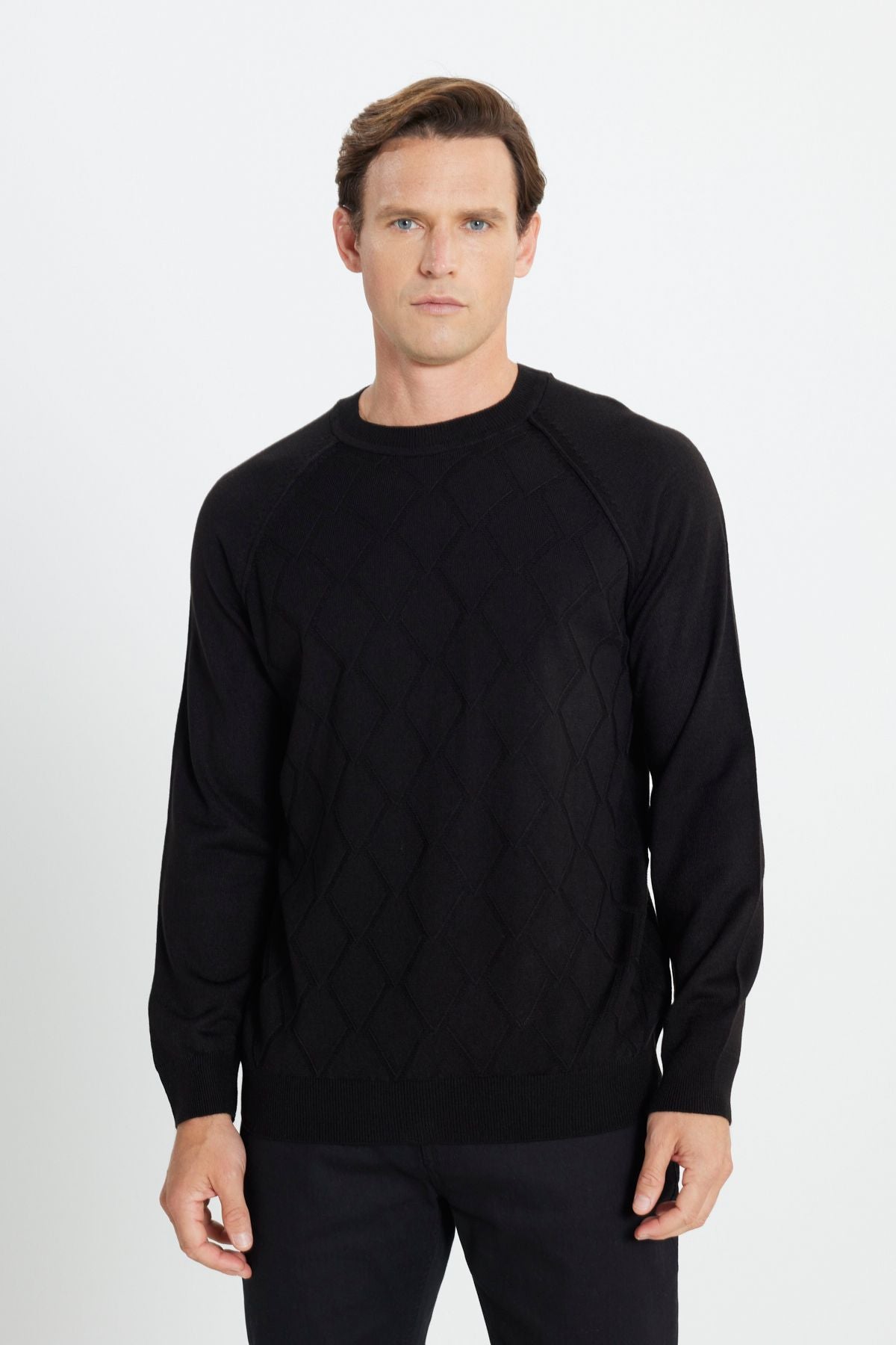 Men's Black Standard Fit Normal Normal Cut Bike Yaka Jacquari Knitwear Sweater