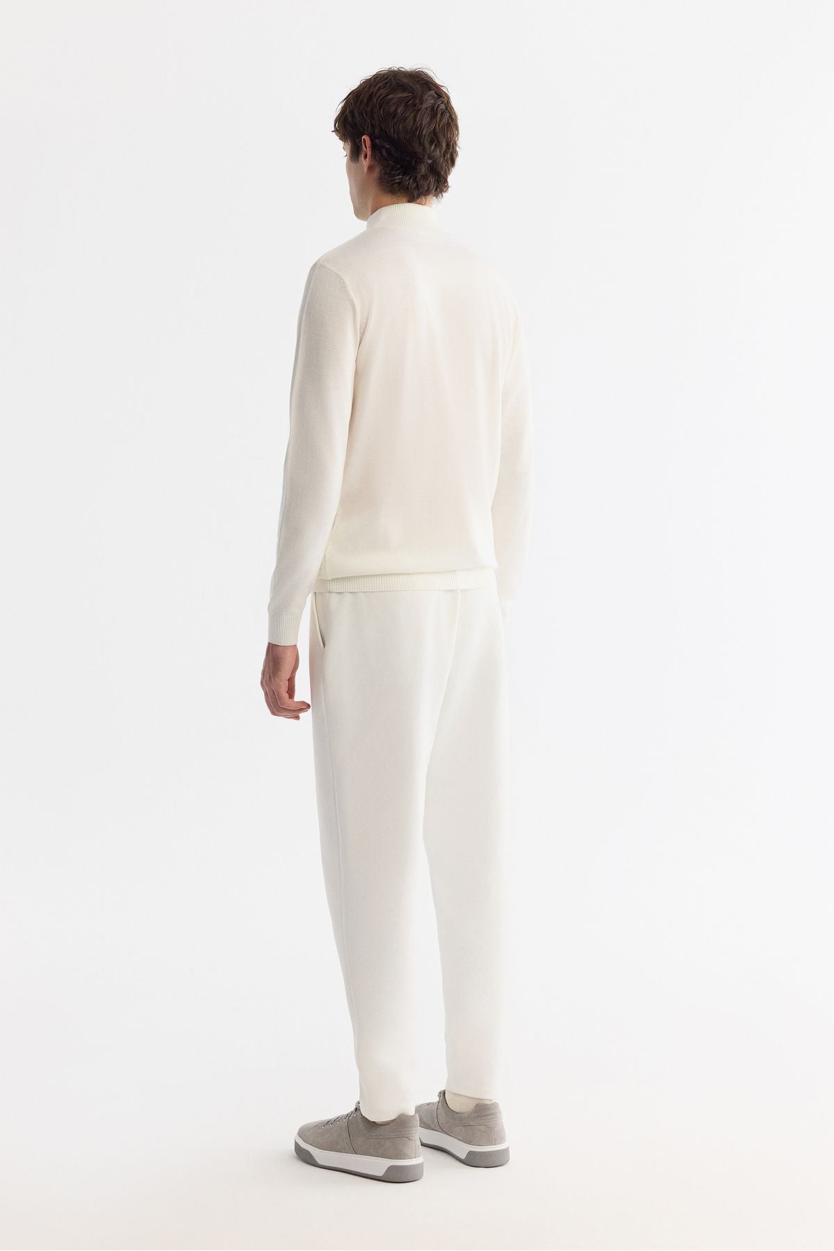 Men's white half fisherman collar textured knitwear sweater E005108