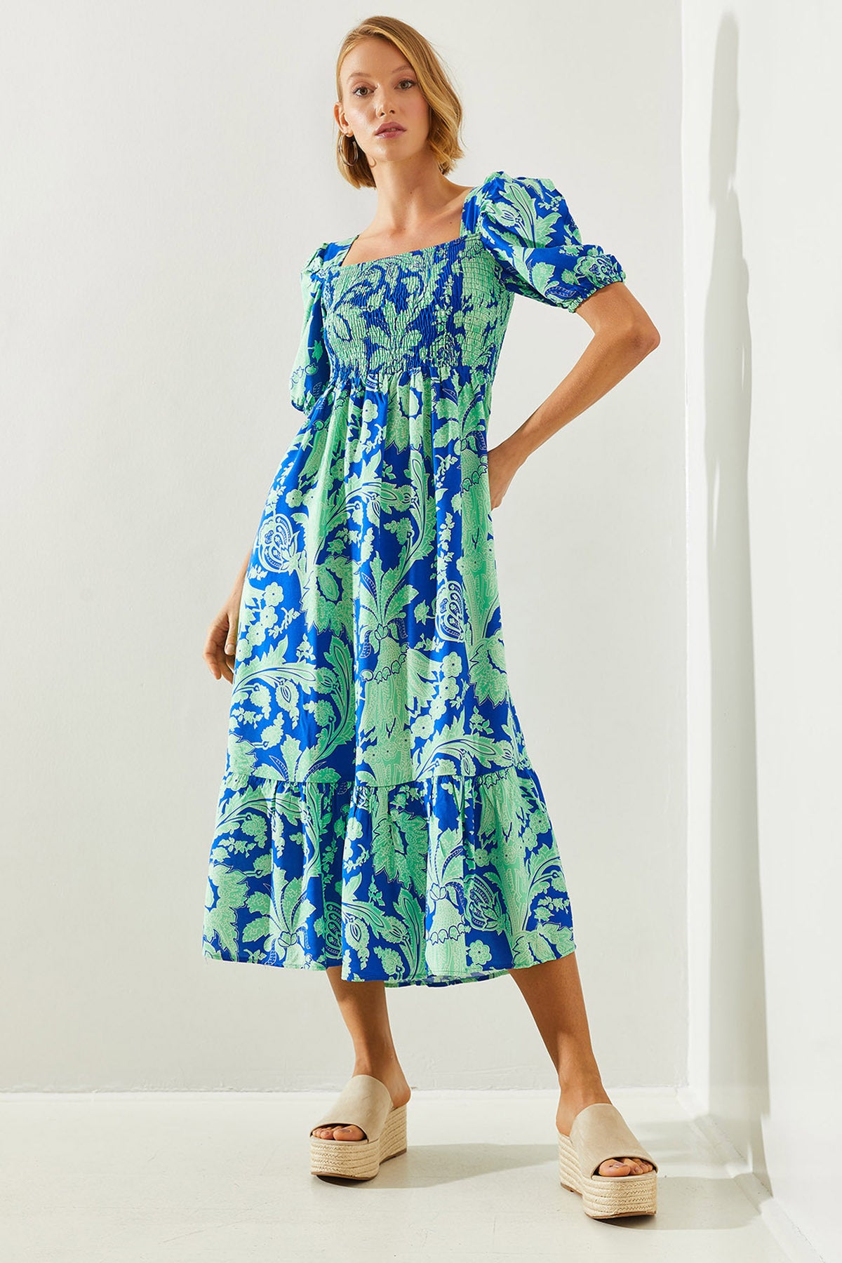 Women's Chest Gimped Watermelon Sleeve Viscose Dress 40881013