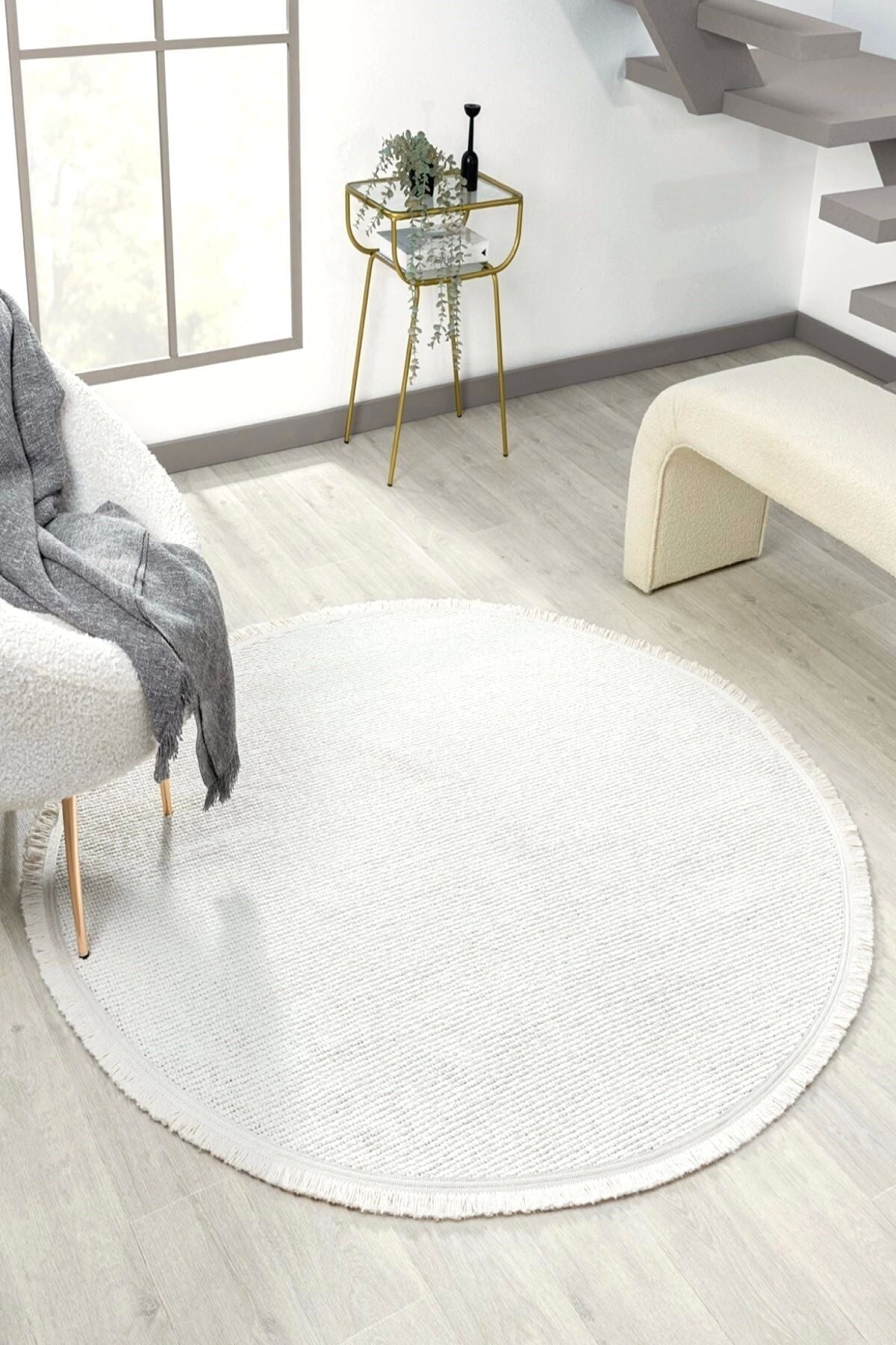 Gray Flat Round Modern Woven Carpet Gray Flat