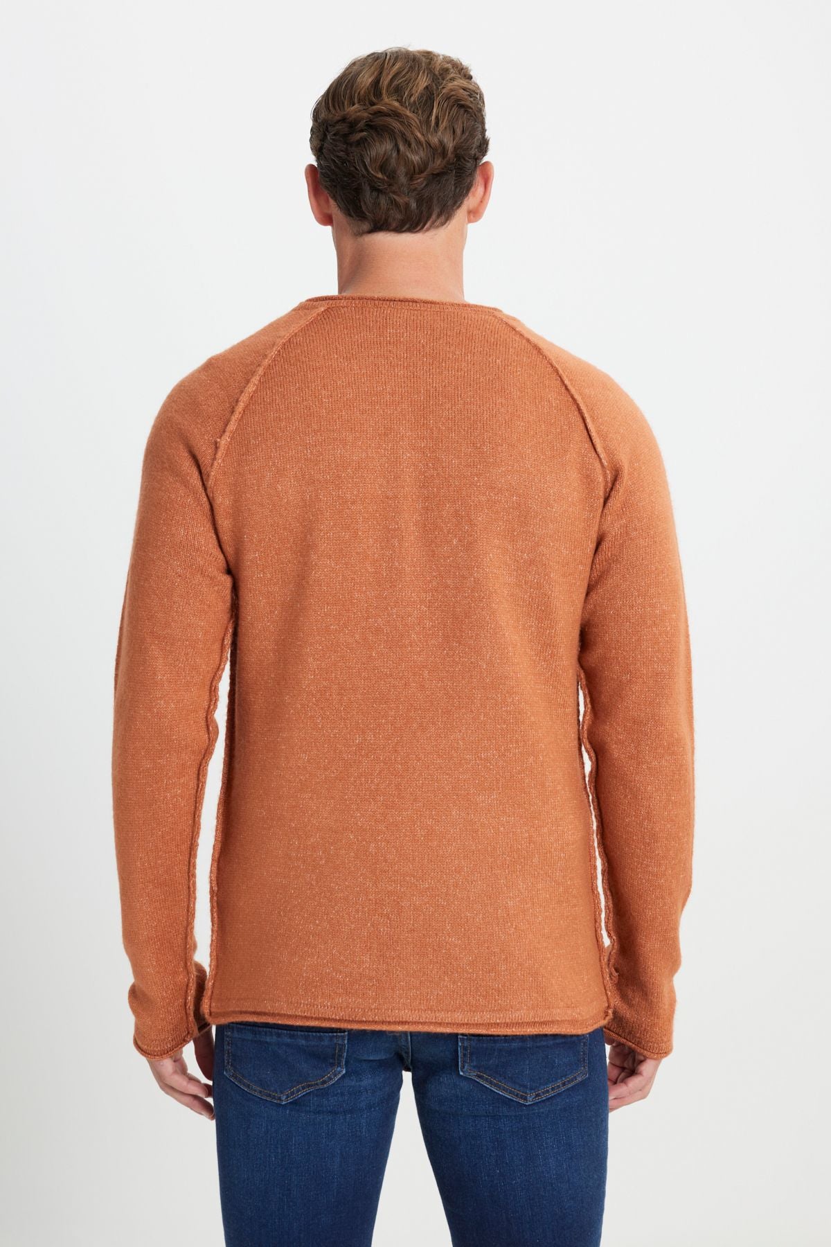 Men's Cinnamon Standard Fit Normal Cut Bicycle Collar Soft textured knitwear sweater