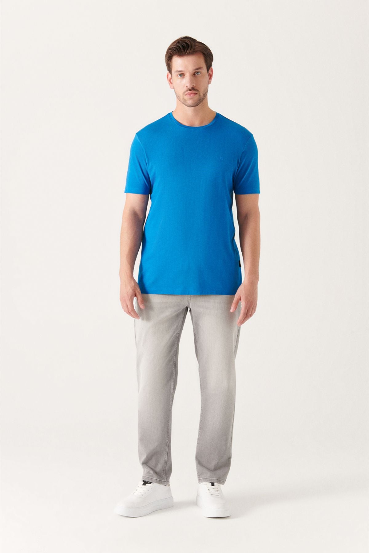 Men's Dark Blue Blue Ultrasoft Bicycle Cotton Cotton Basic T-Shirt E001171