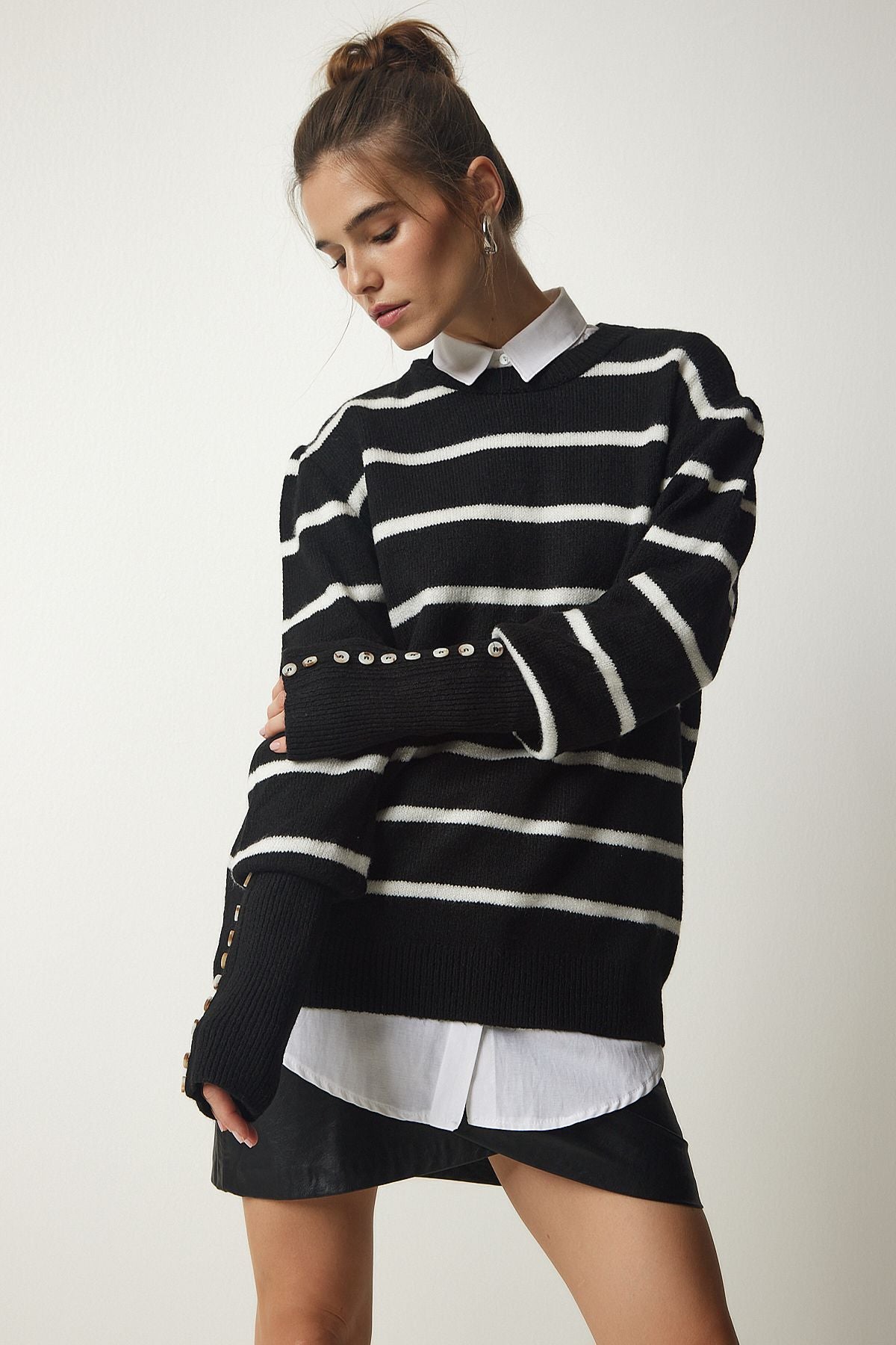 Woman Black striped knitwear sweater NF00073