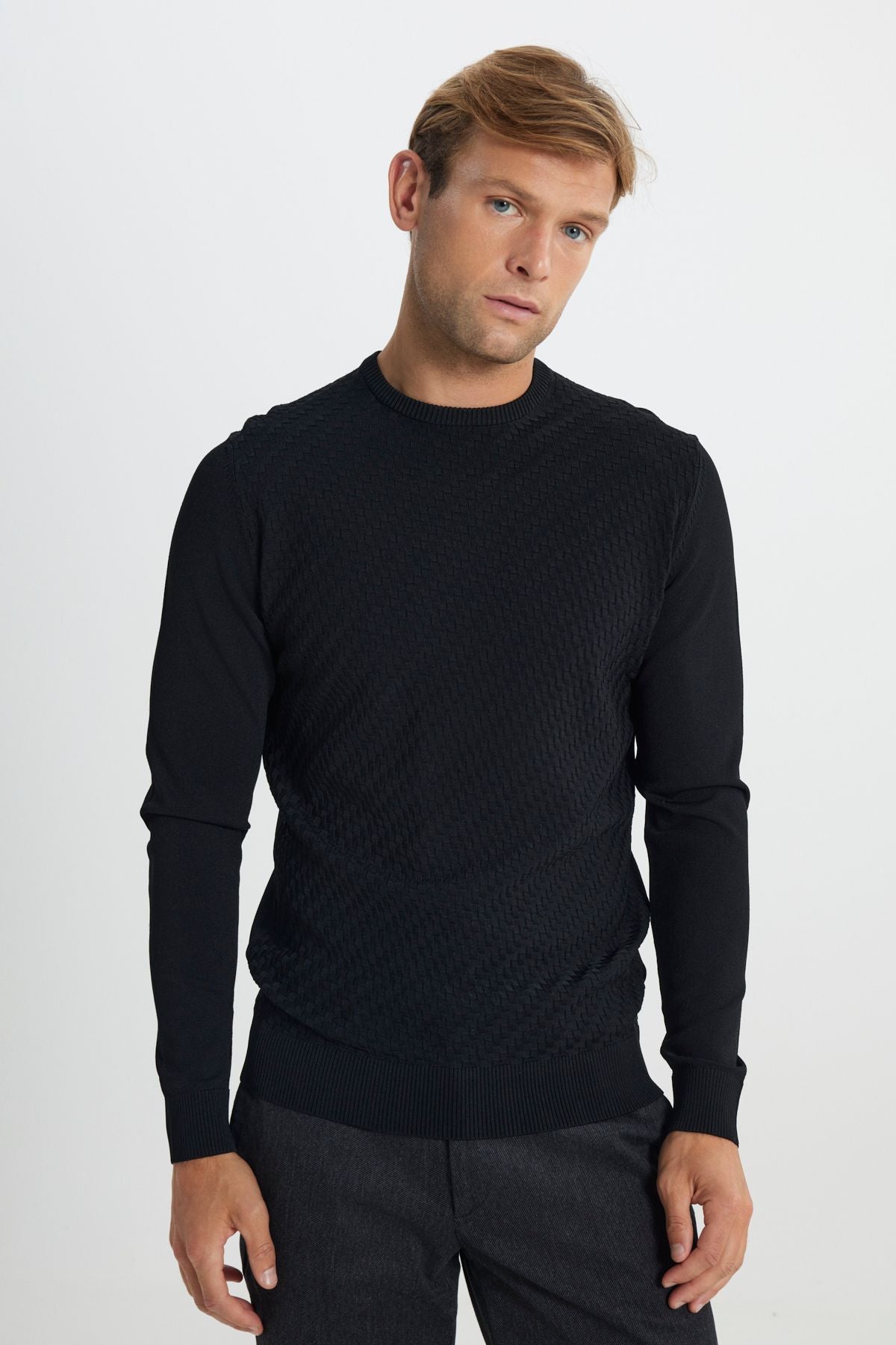 Men's Black Standard Fit Normal Normal Class Bike Amest Triko Sweater