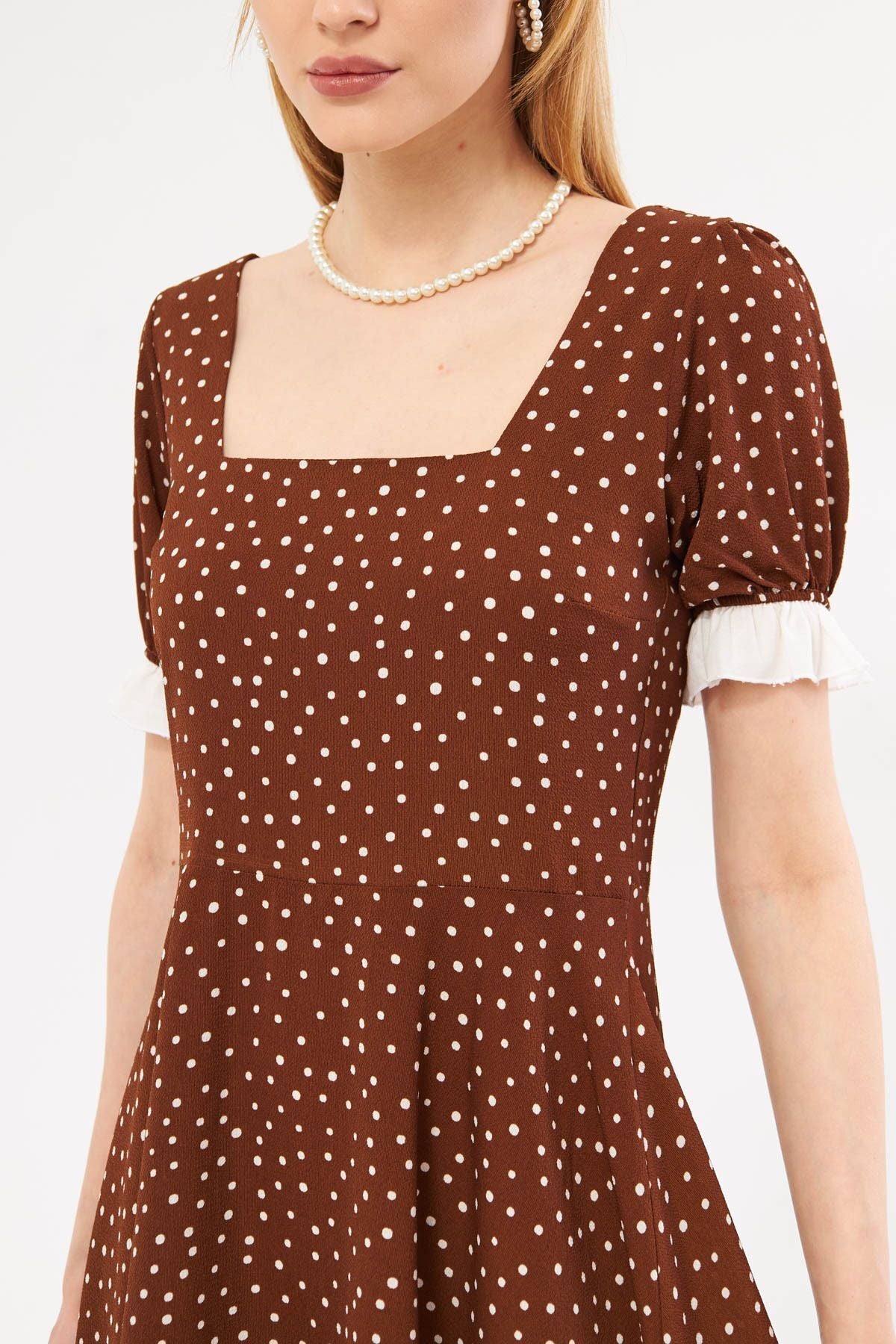 Female Coffee Front Rear Square Ruffle Detail Drthm Watermelon Watermelon Kloş Mini Dress ARM-24Y001051