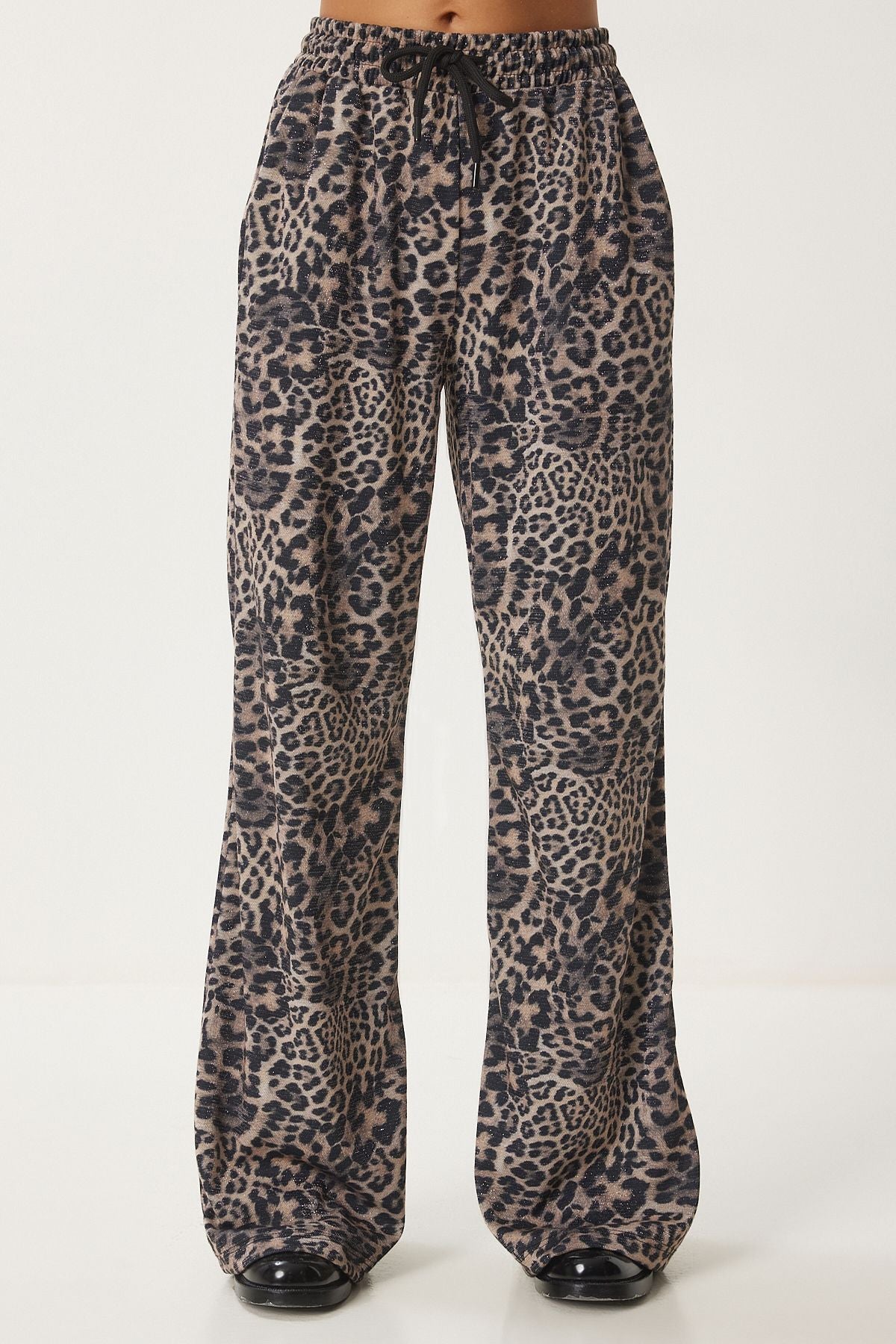 Female mink black leopard patterned silvery knitting tracksuits six FN03415