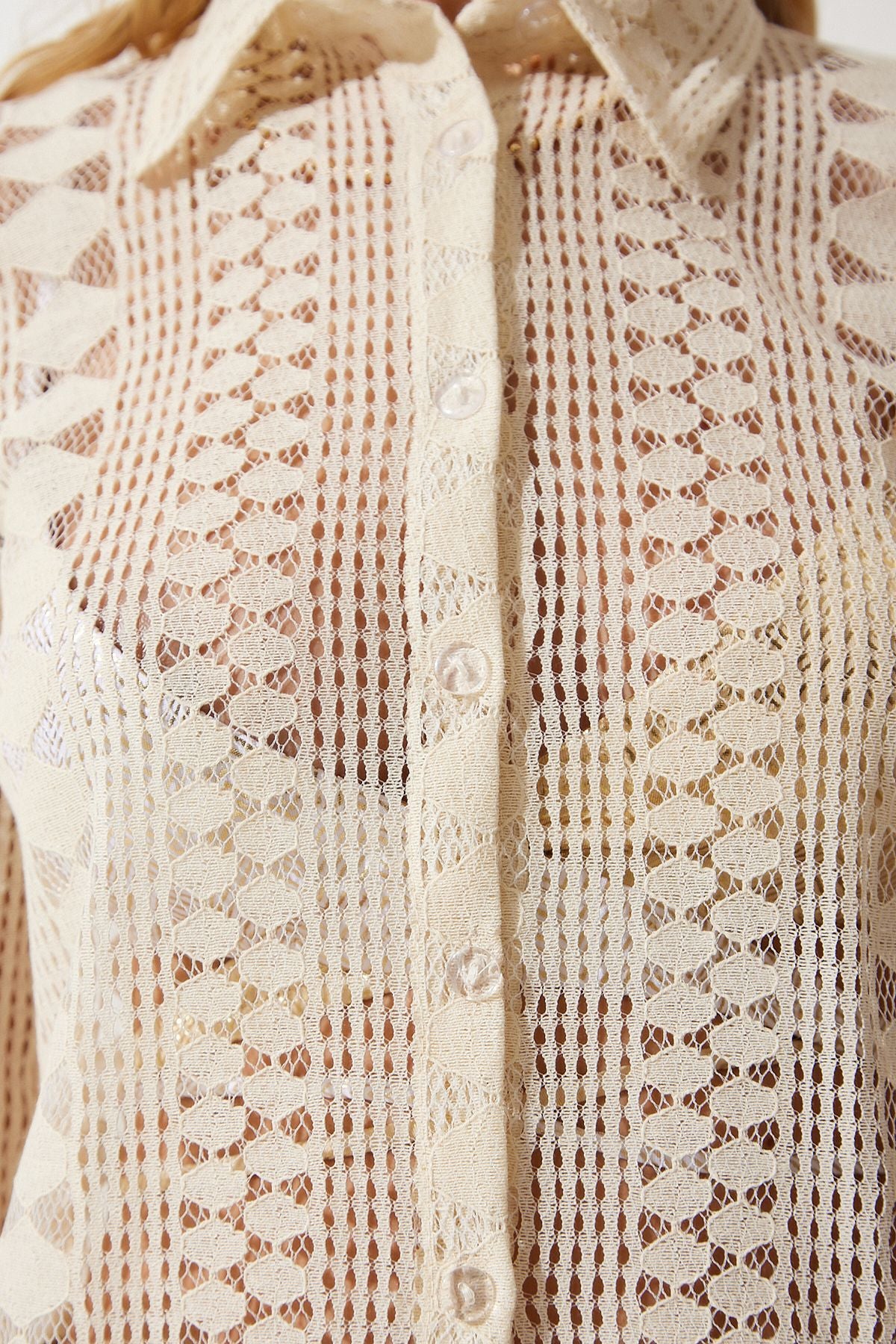 Female Beige Lace Transparent Shirt TP00028