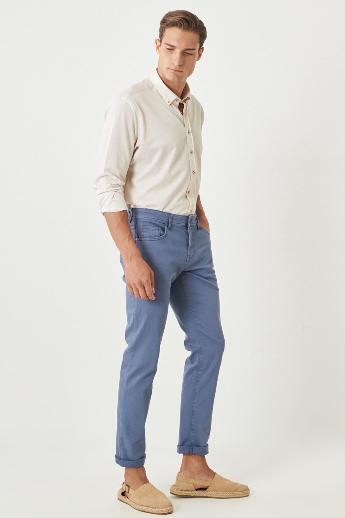 Men's Indigo 360 degrees stretching in all directions slim fit narrow cut cotton cotton pants