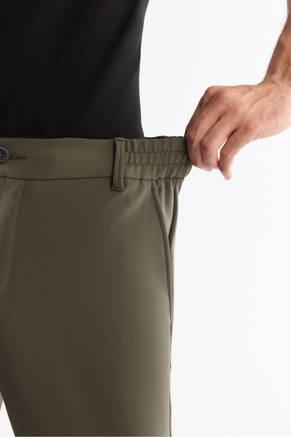 Men's Khaki Kırışmaz Fast Drying Waist Extra Flexible Technical Fabric Pants A42Y3065