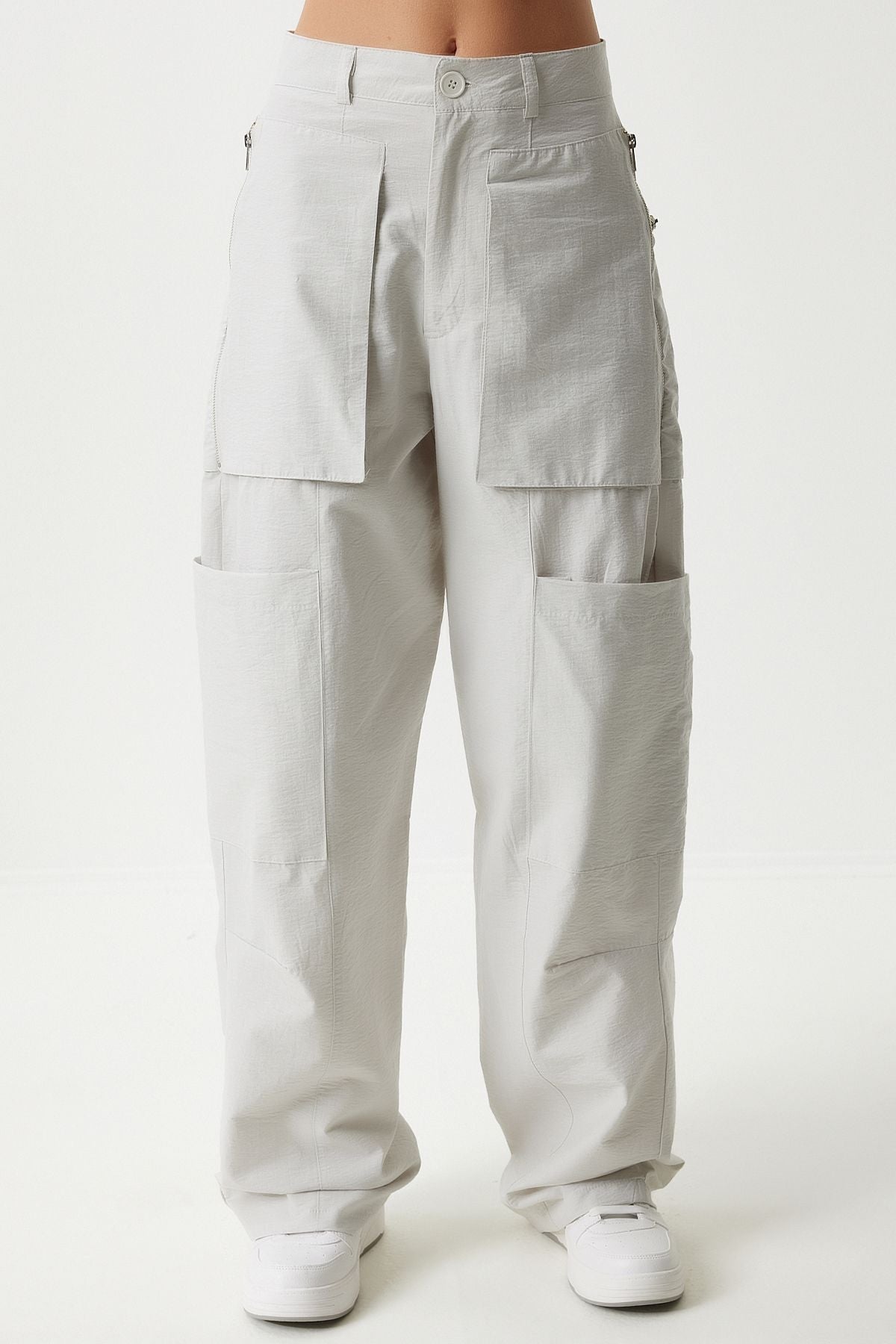 Female Stone Zippered Parachute Cargo Pants OH00057