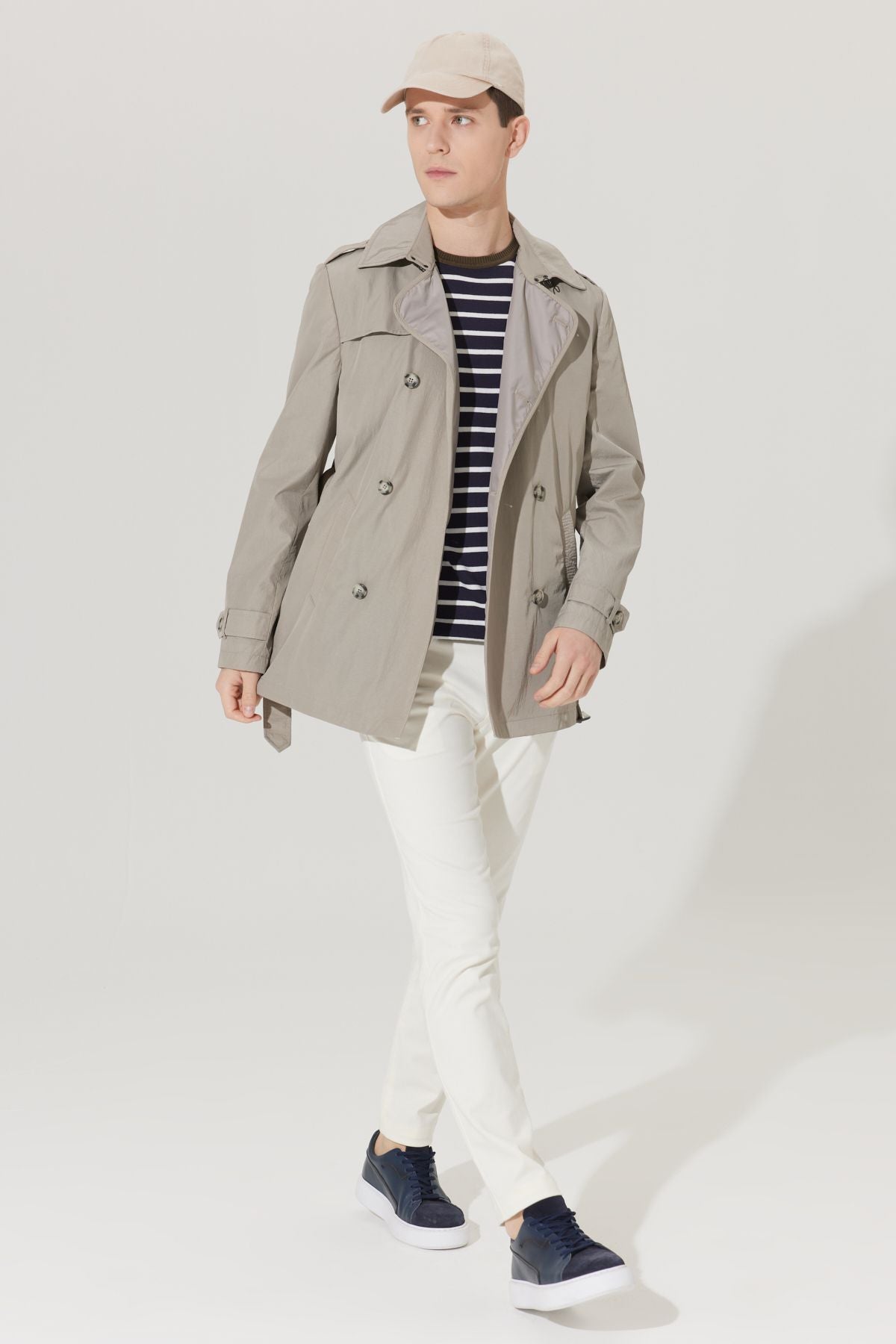 Men's Beige Standard Fit Normal Cutting Trench coat