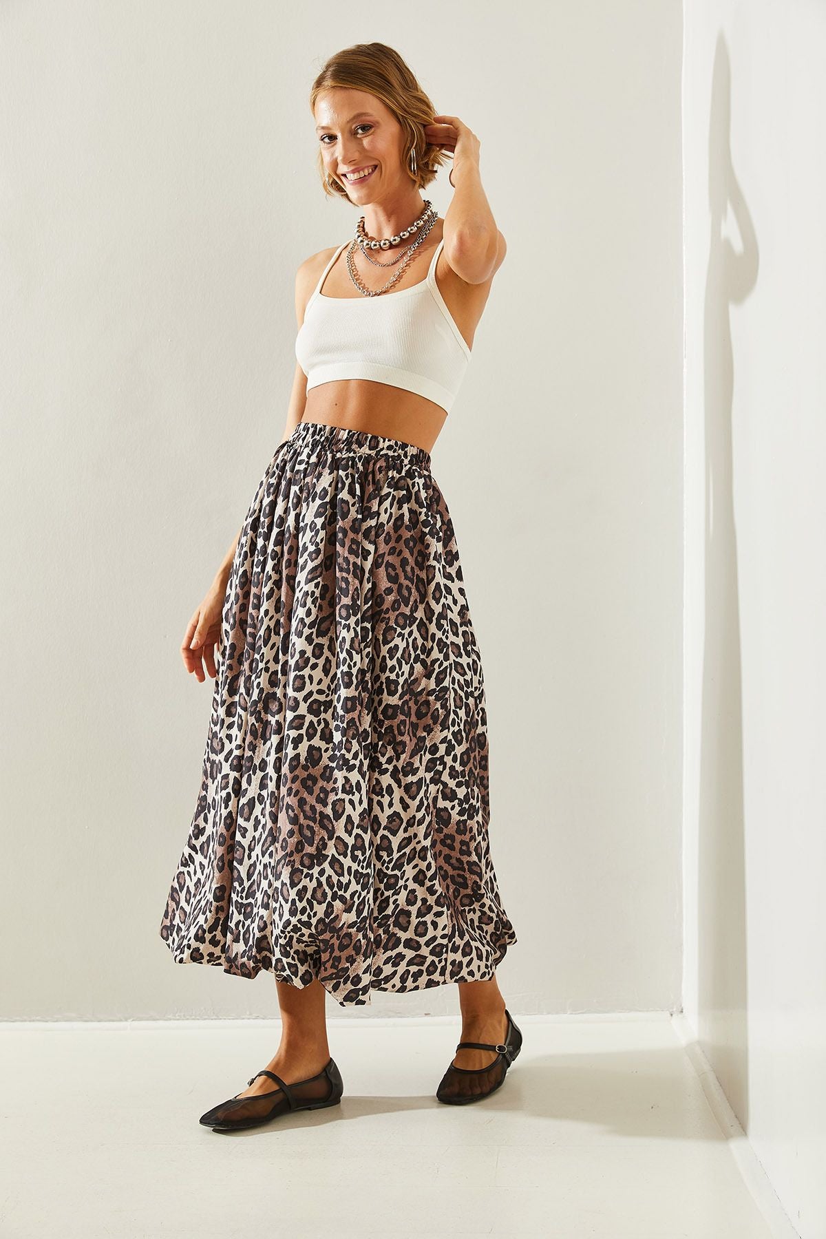 Women Satin Tafta Leopard Balloon Skirt De241023 60251461