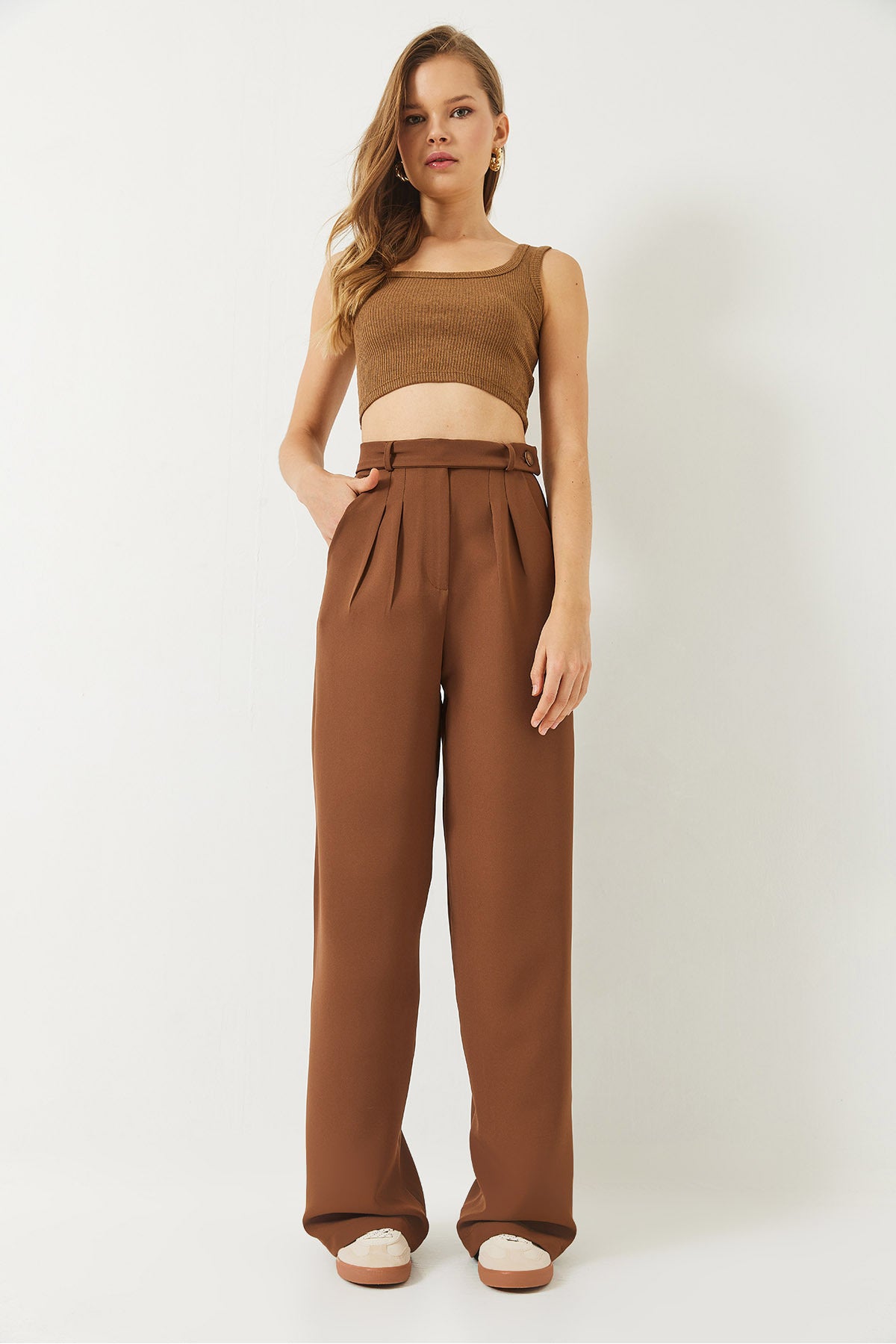 Women's Belt Detailed Pocket Palazzo Trousers 60283064
