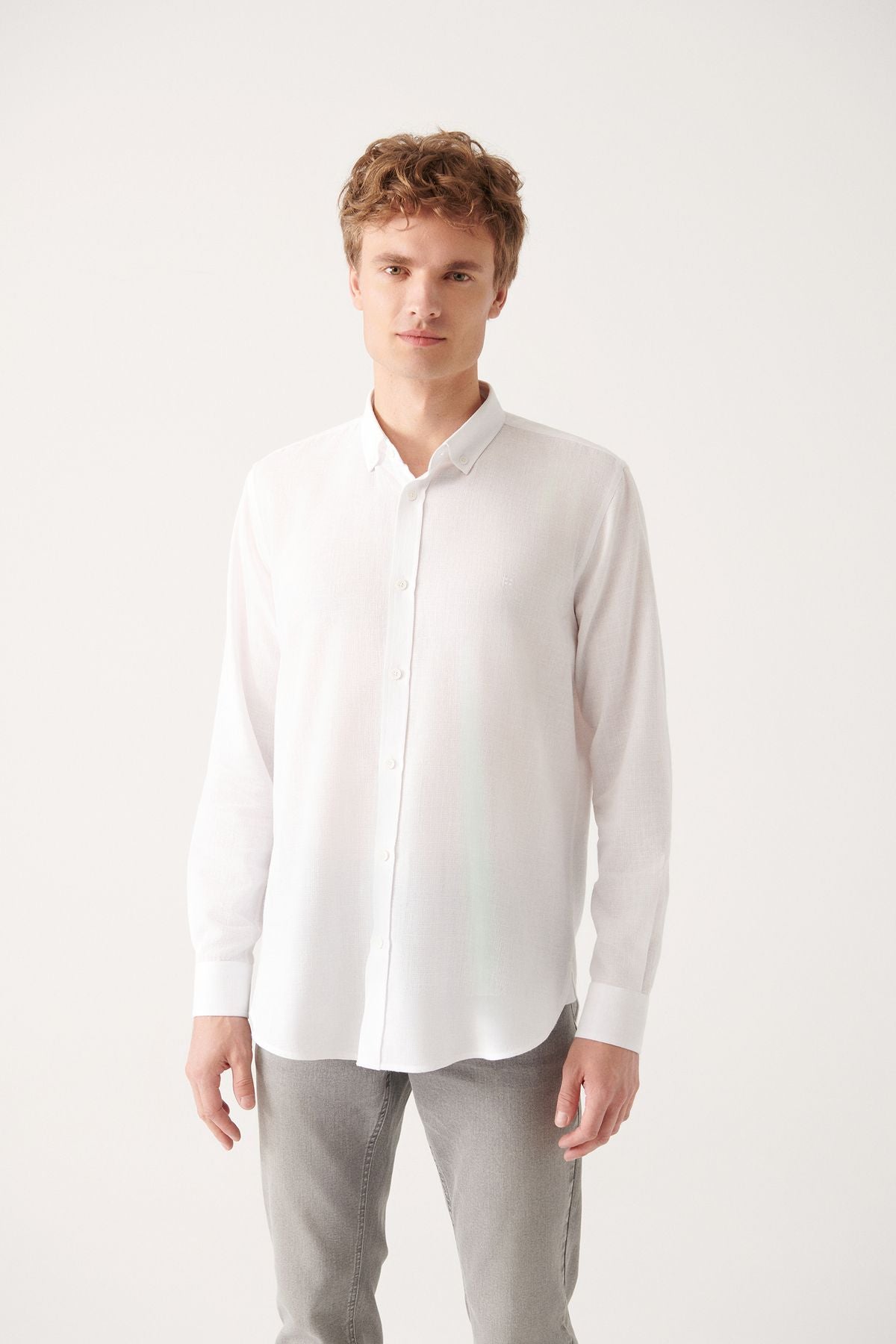 Men's white easy ironable cotton shirt A31y2051