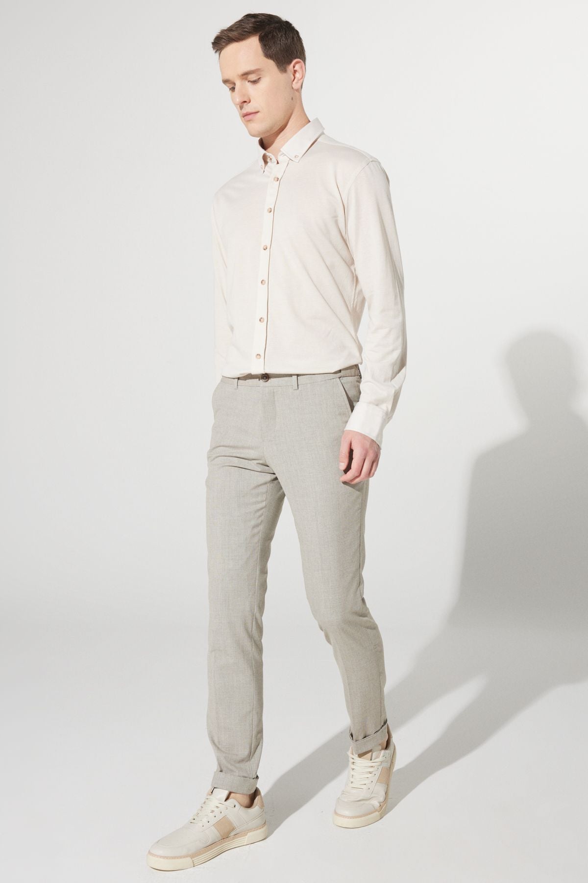 Slim Fit Narrow Cut Patterned Waist Waist Fabric Classic Pants