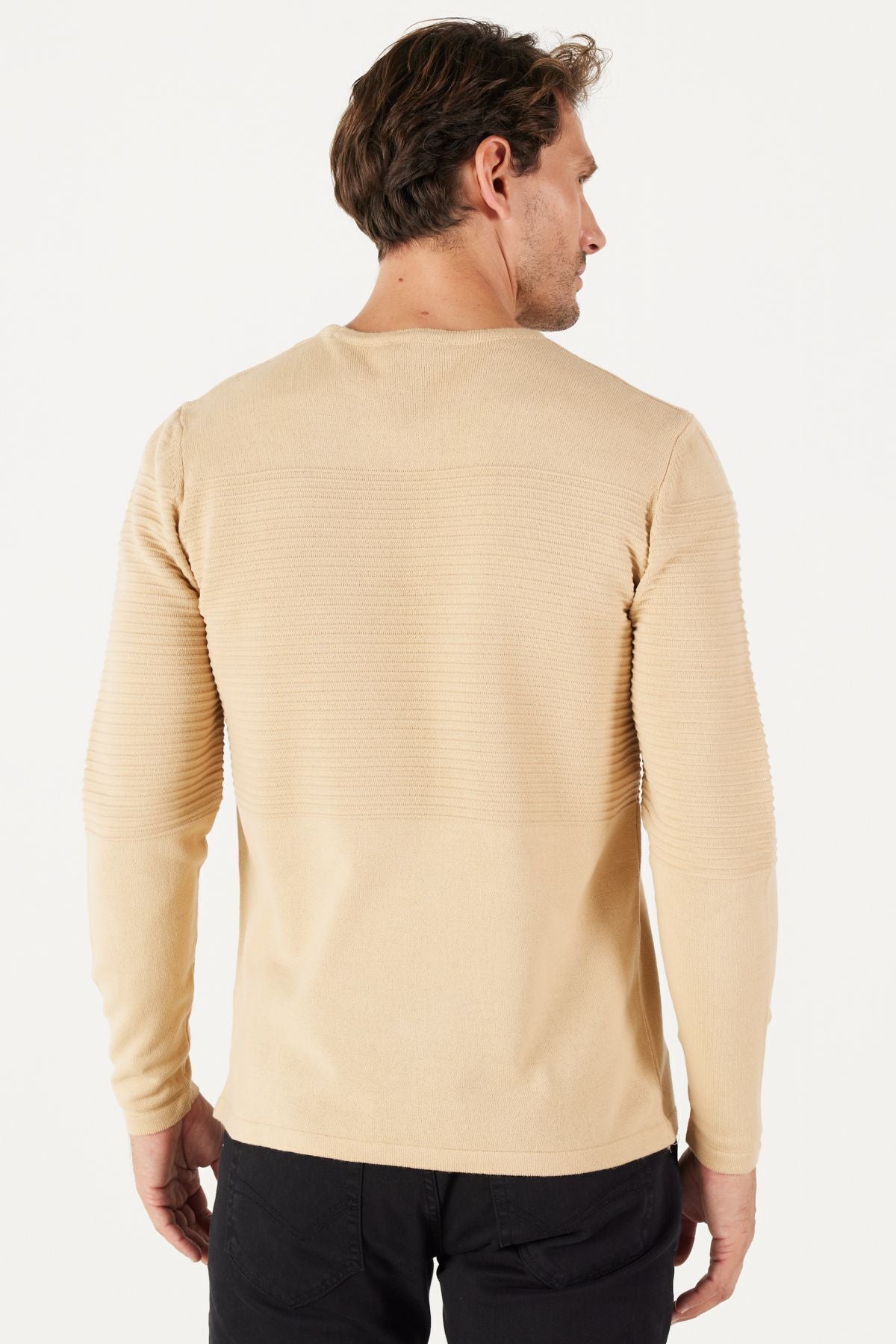 Men's Dark Beige Standard Fit Normal Cut Normal Cutting Bicycle Celko Sweater