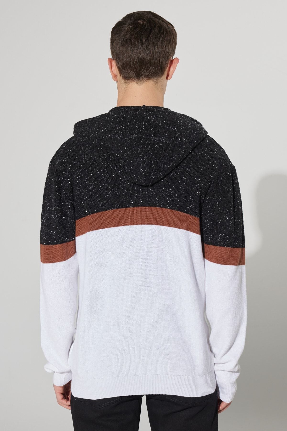 Men's anthracite-Ekru standard fit normal cutting hooded 100 %cotton knitwear cardigan