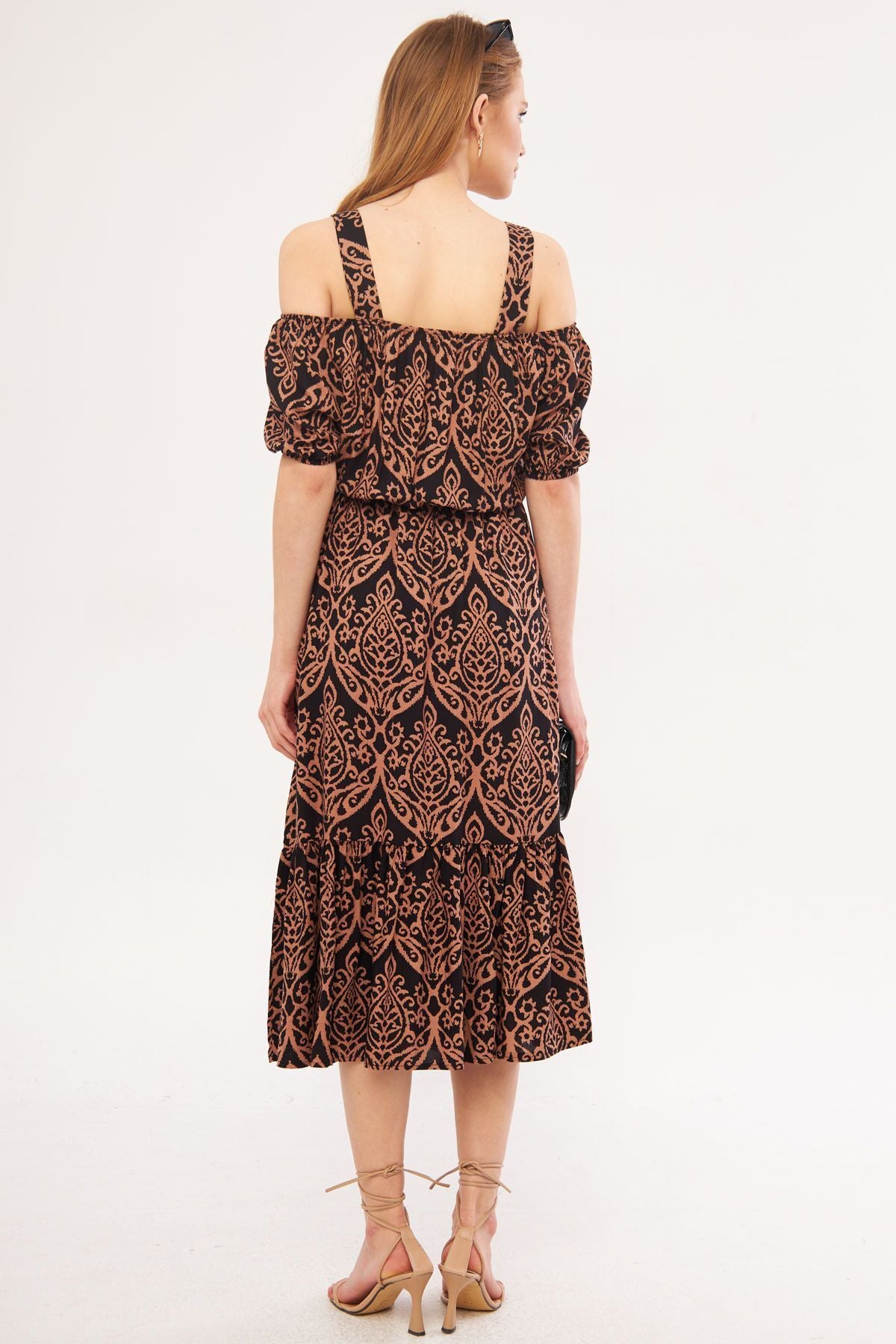 Female mink square floral patterned strap waist tire dress ARM-21K001202