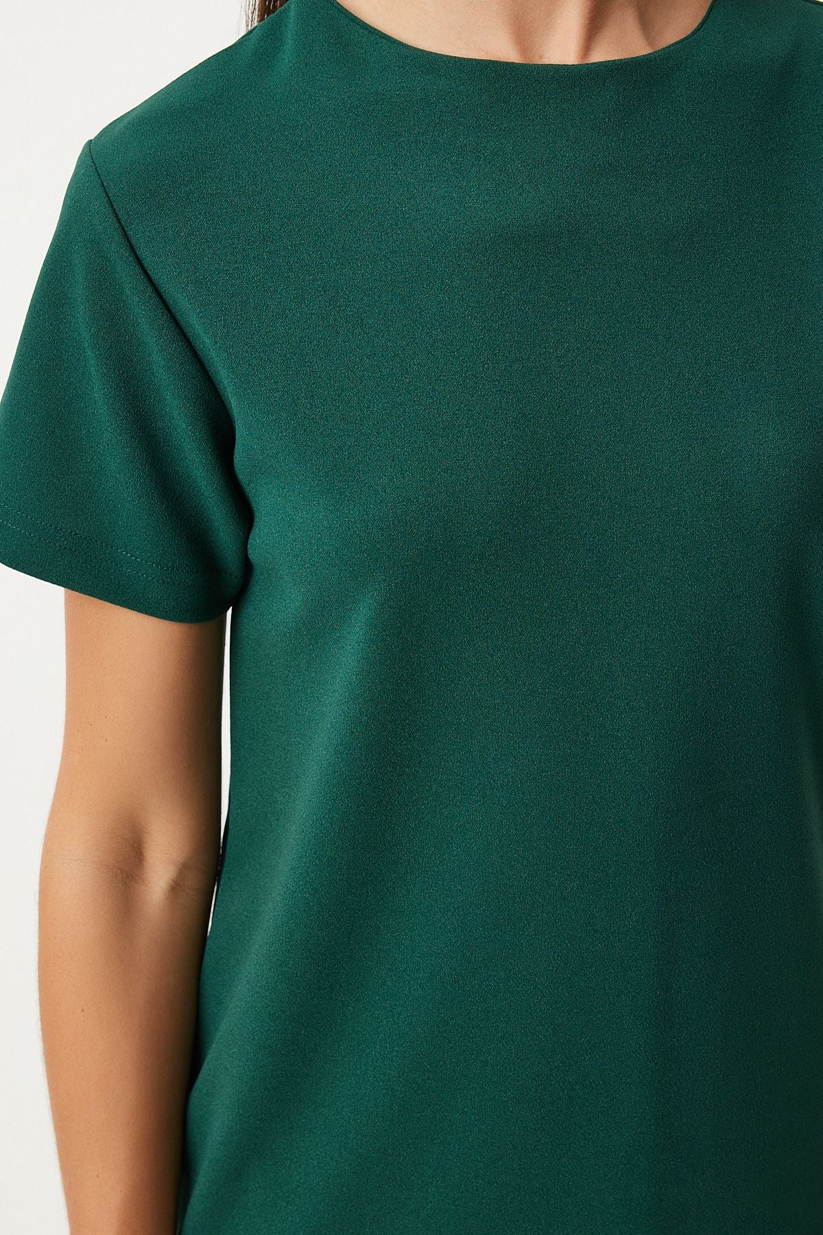 Female emerald green bike collar Basic crepe dress to00136