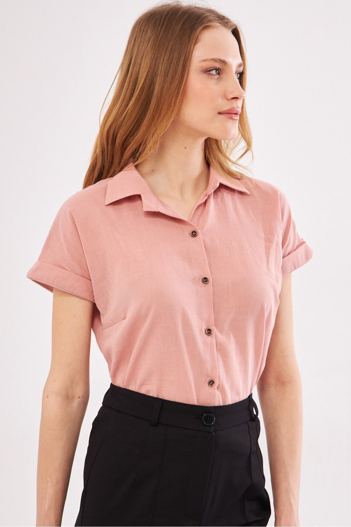 WOMEN'S ROSE DRIVERS Short Sleeve Linen Shirt ARM-24Y001038