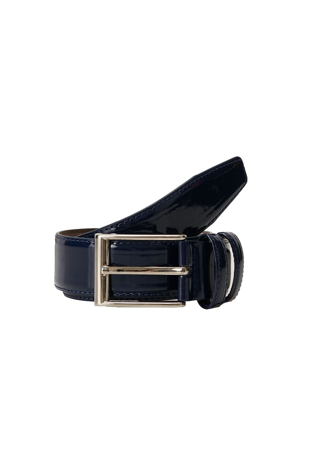 Men's navy blue classic pattern -free patent leather suit belt