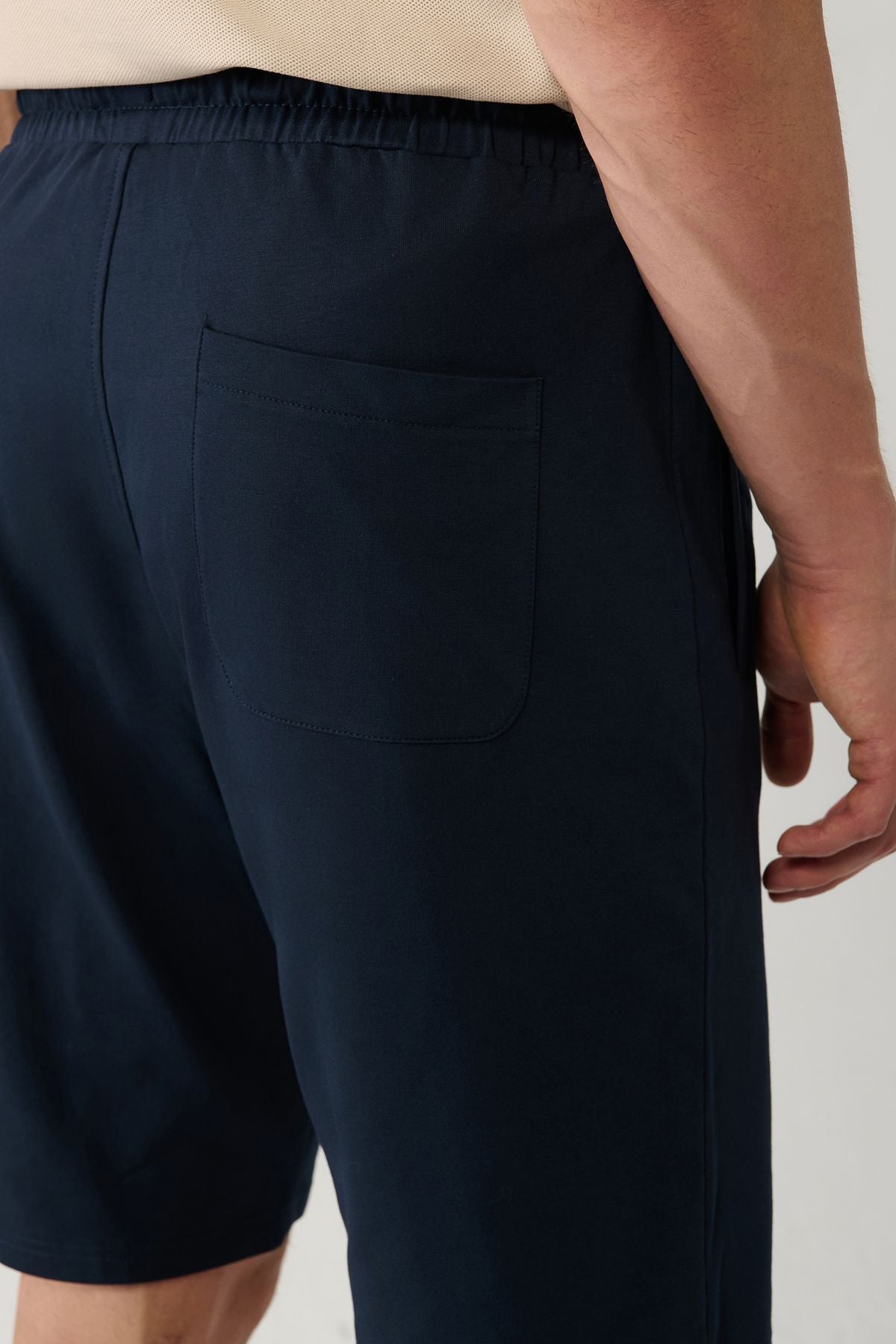 Men's navy blue side pocket knitted cotton 2 IP daily shorts E003602