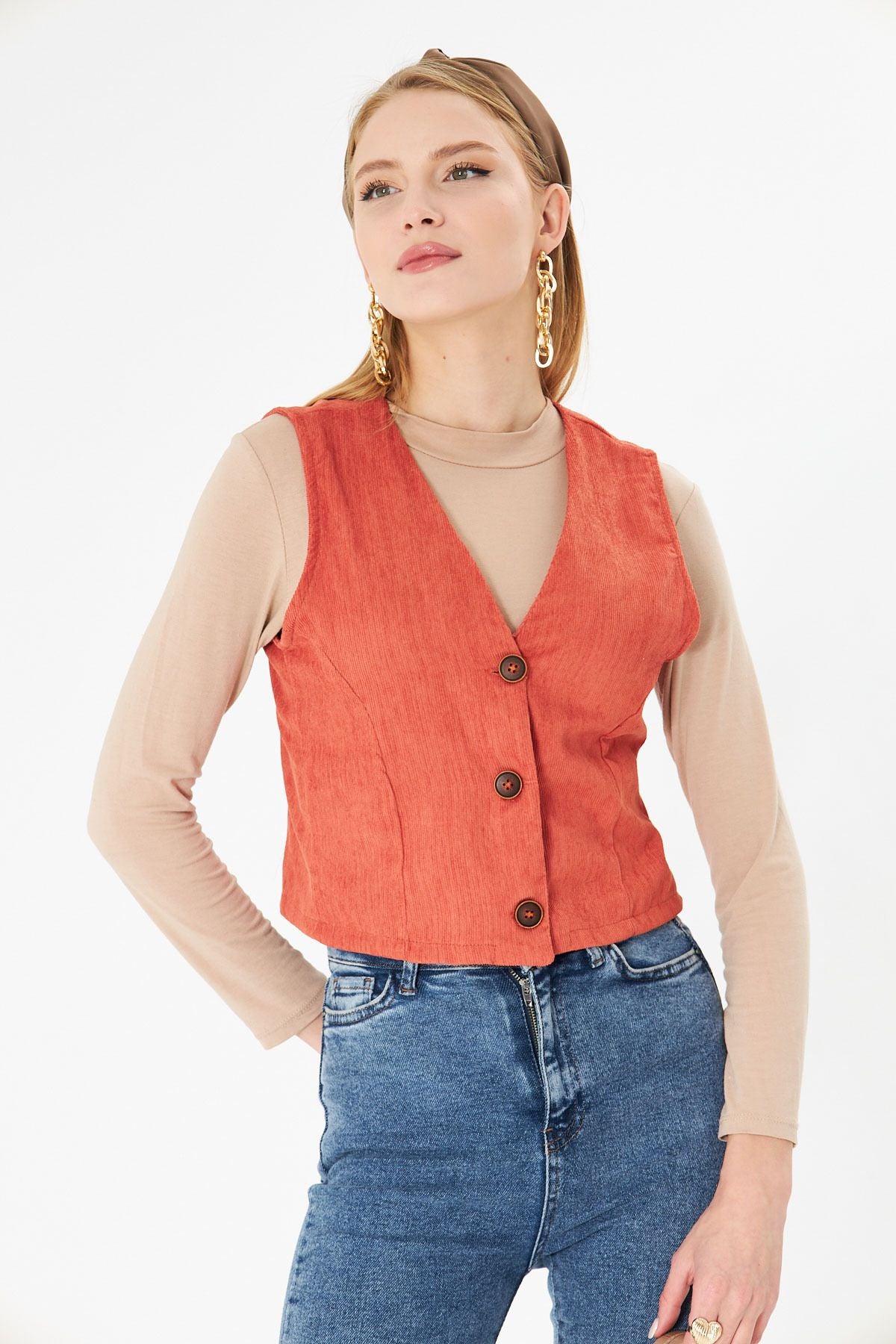 Female Salmon V-Yaka Fine Wick Velvet Vest Arm-25k001008