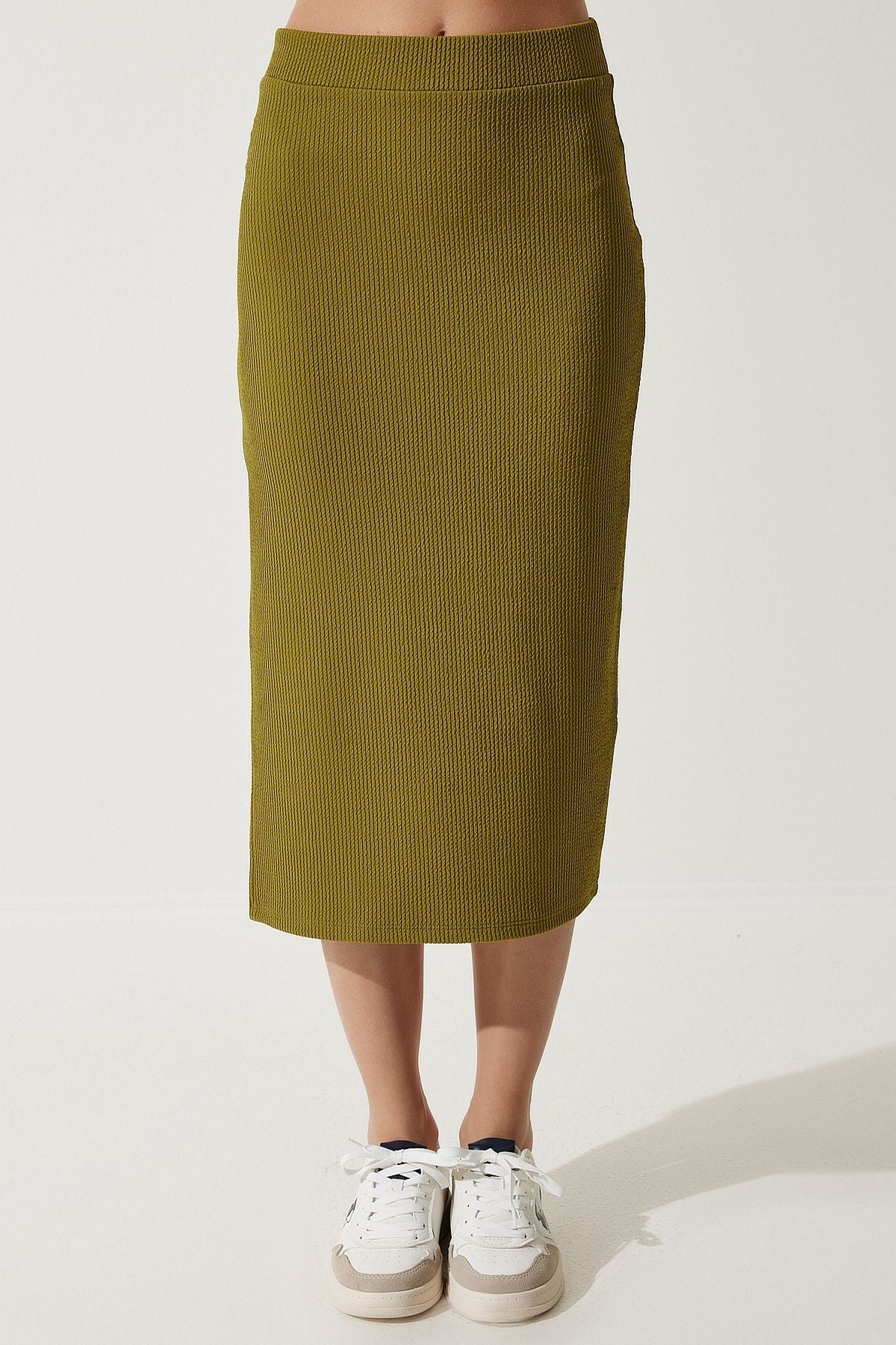 Women's Oil Green Hanger Crop pencil skirt knitting set OW00041