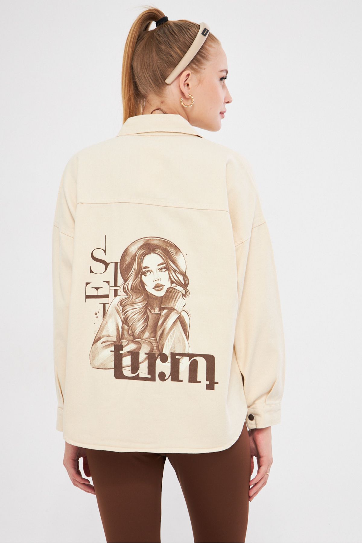 Female Stone Back Stone Printed Pocket Shirt Jacket ARM-25K025006