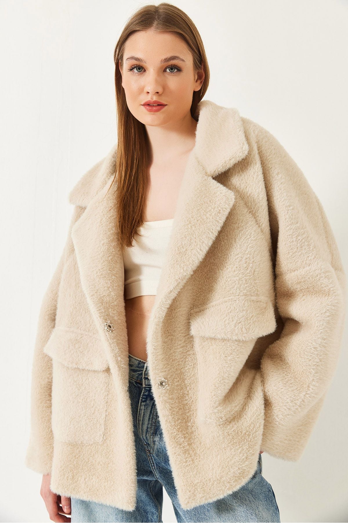 Female Double Pocket Plush Coat 1611 60261097