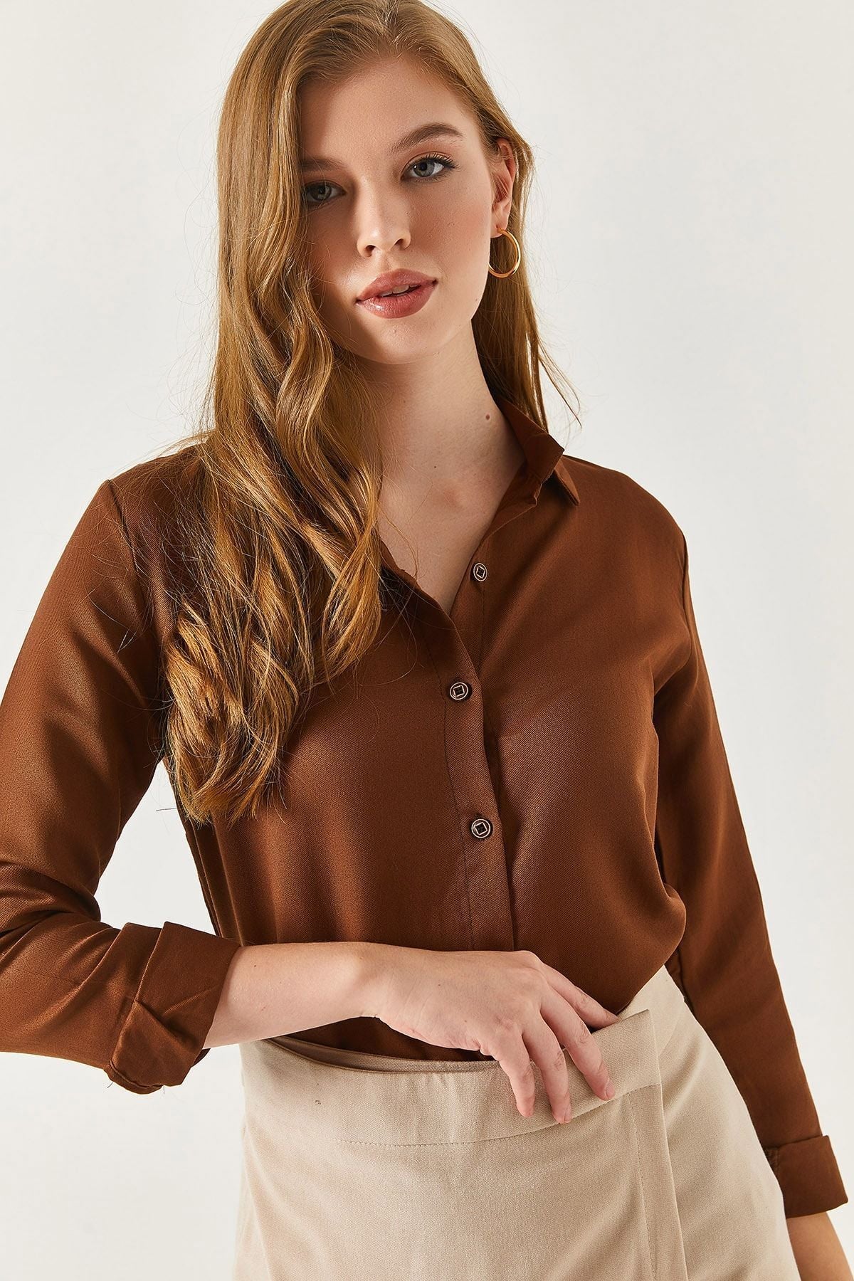 Female Coffee Long Sleeve Flat Shirt ARM-18Y001176