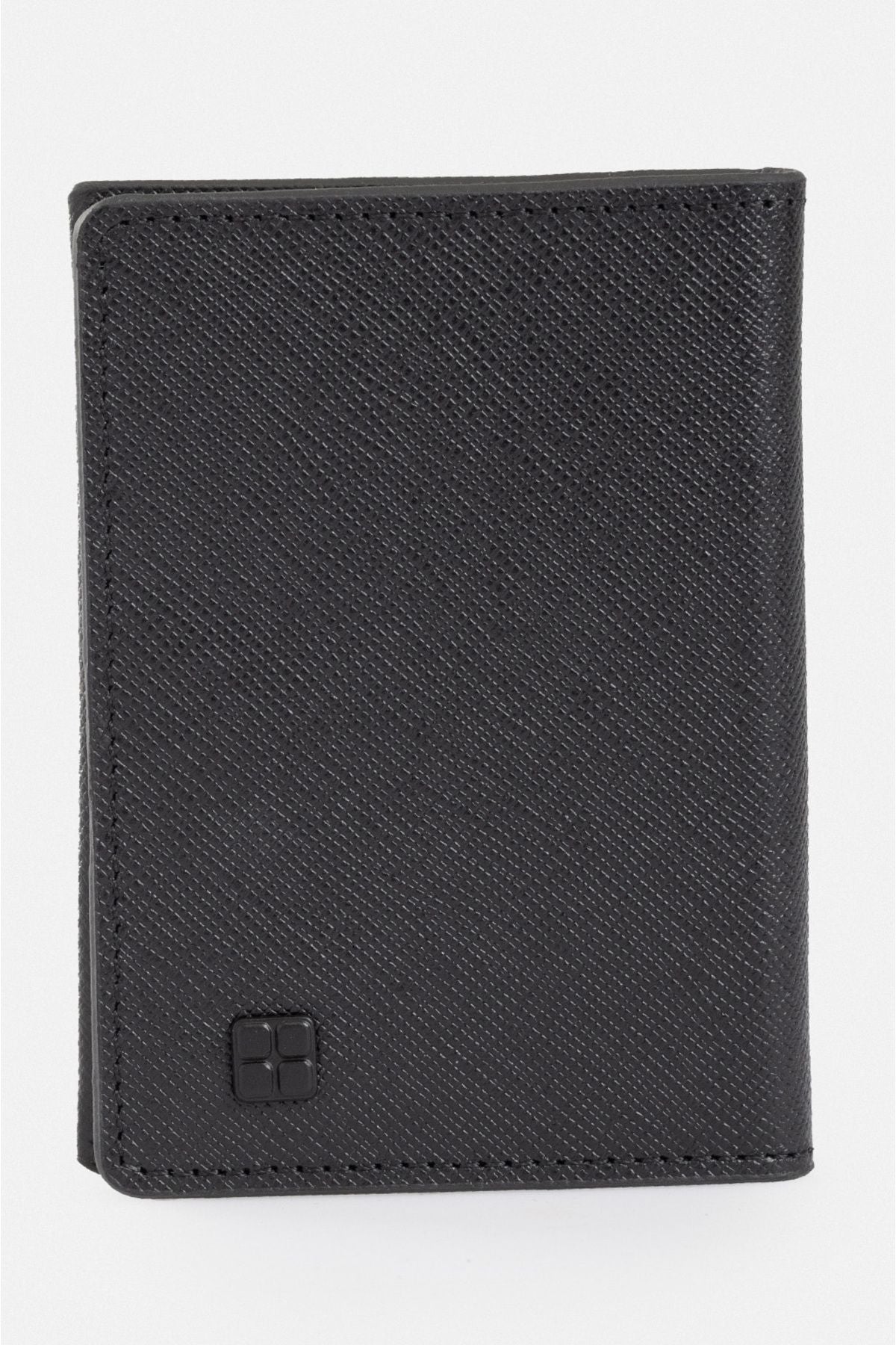 Men's black 100 %leather snap closure card A31y9550