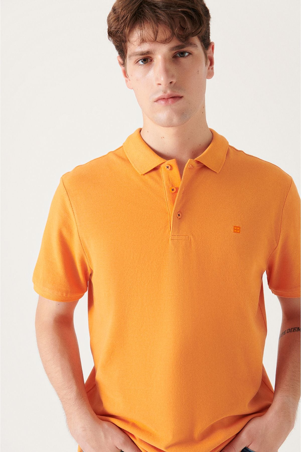 Men's Orange 100 %Cotton Cool Polo Yaka T-shirt E001004