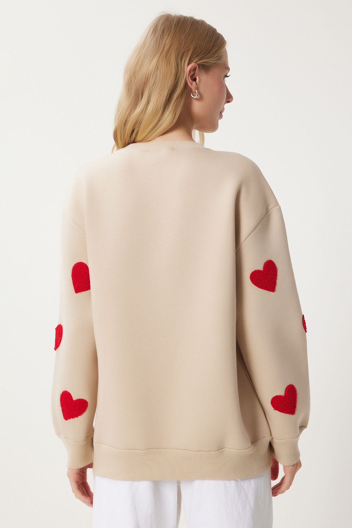 Female Biscuit Heart Textured Shadon Knitting Sweatshirt MP00030