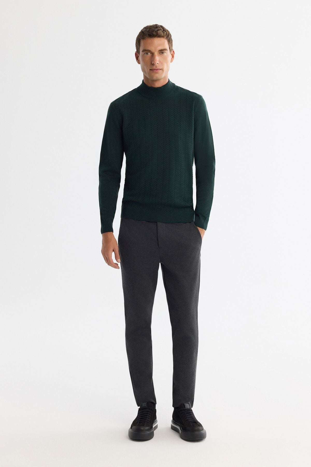 Men's Green Half Fisherman Collar Capulus Knitwear E005108