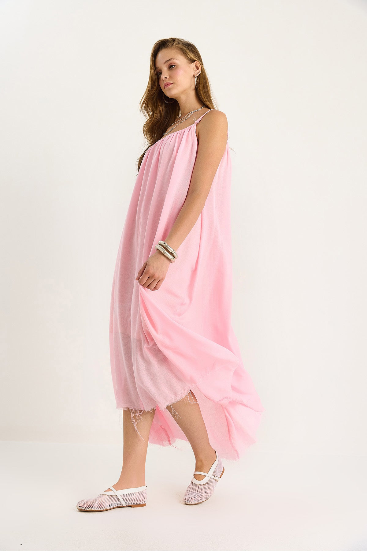 Women's Thin Strap Casual Lined Cotton Summer Long Dress 5971 60281106