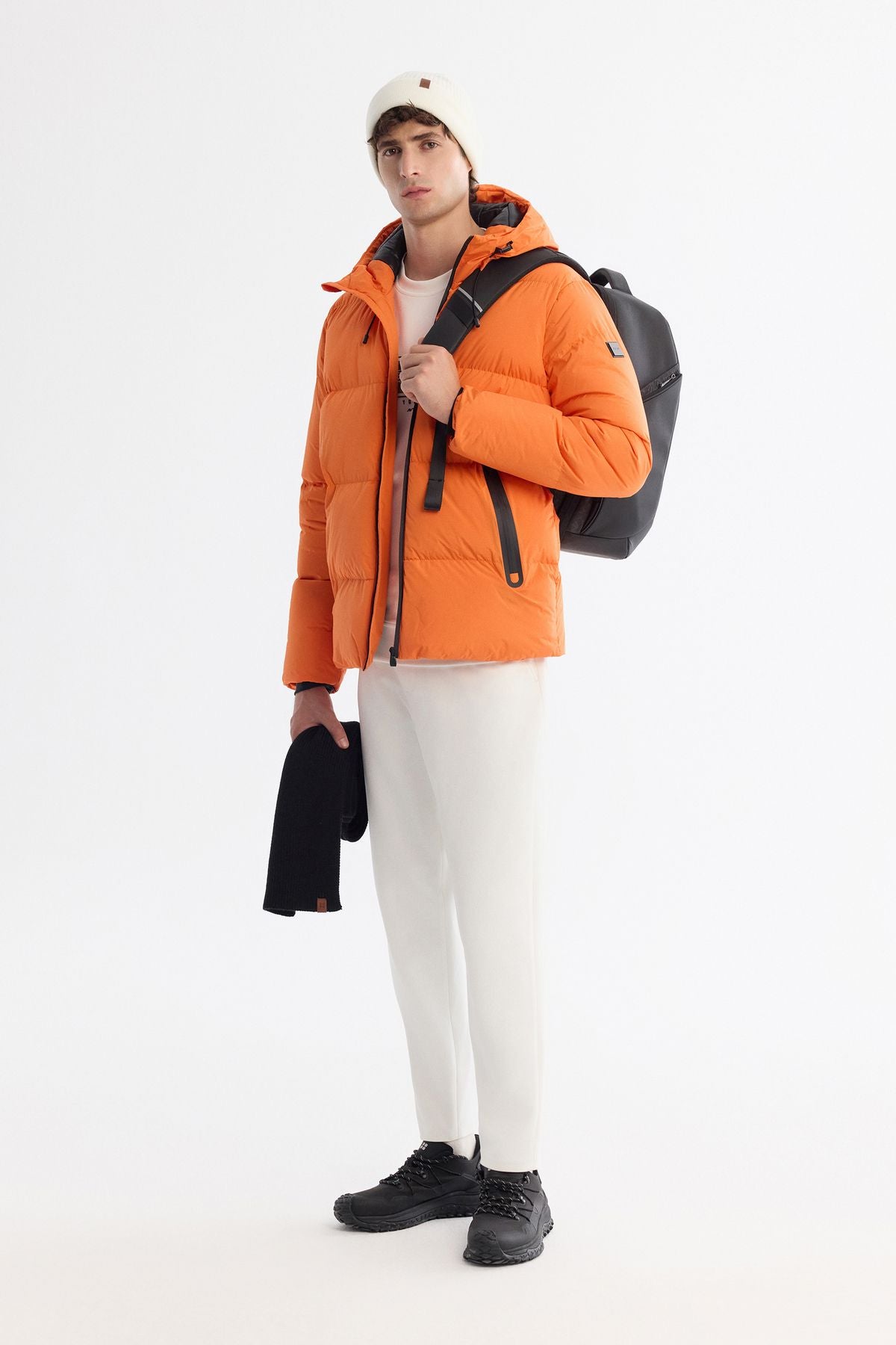 Men's Orange Hooded Water Protector Windproof Inflatable Coat B006046