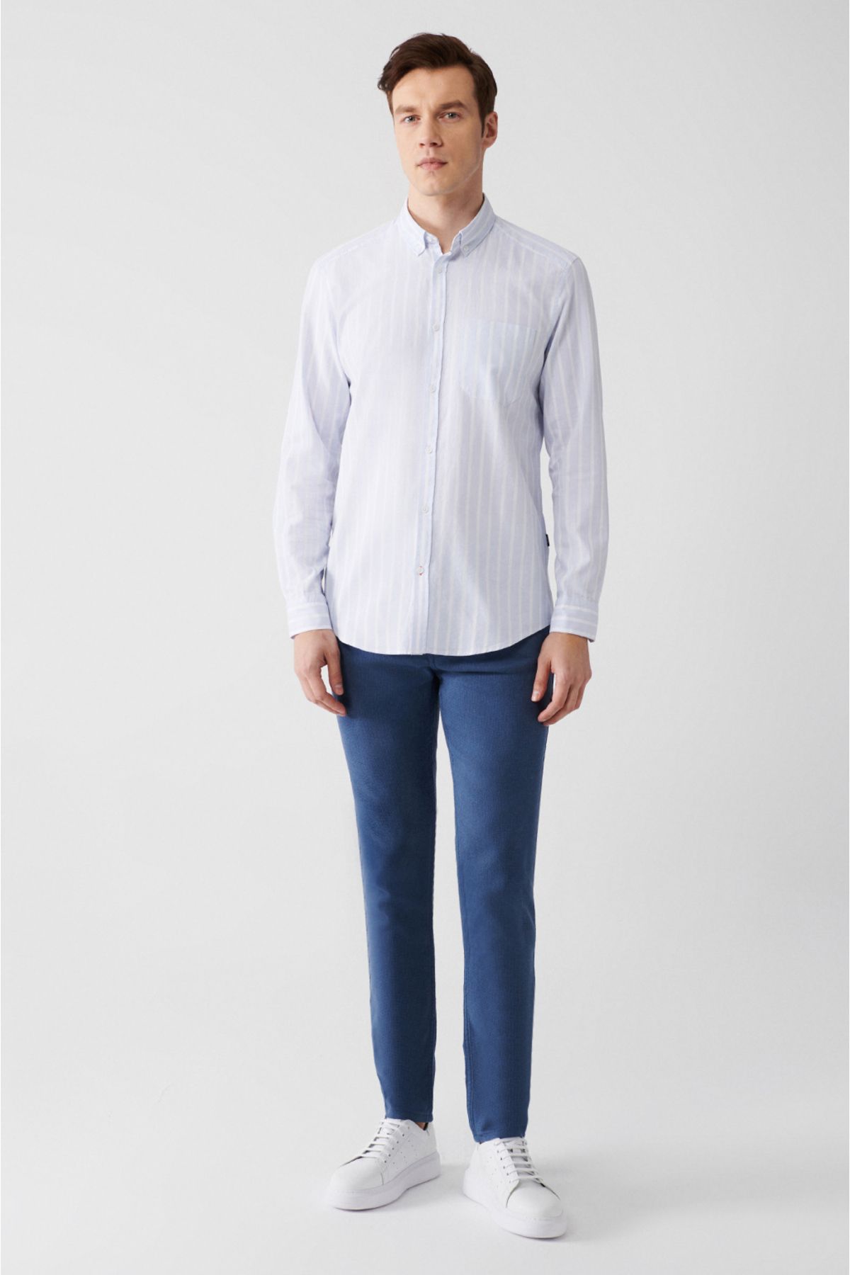 Men's light blue 100 %cotton oxford striped shirt A31y2055