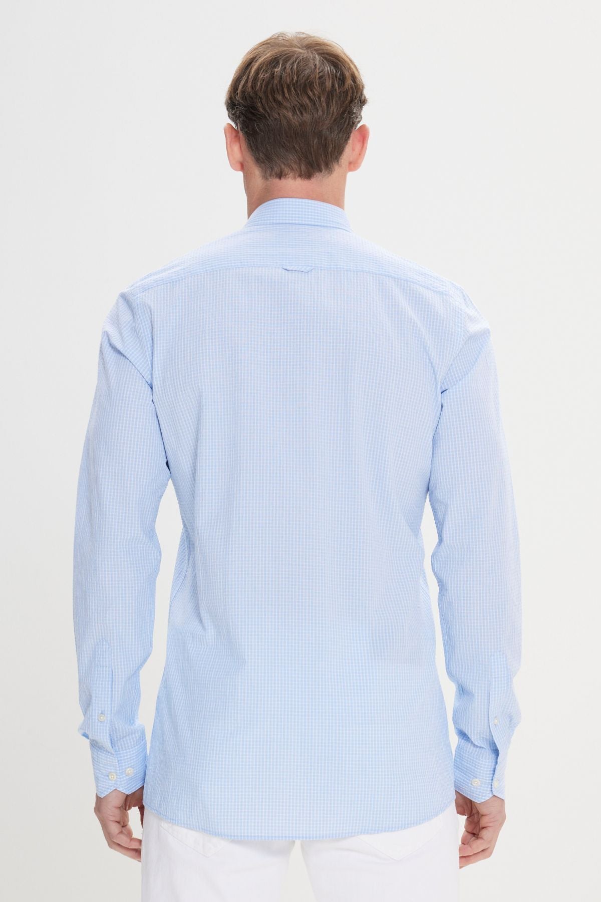 Men's White-Blue Comfort Fit Casual Cutting Buttoned Neck Cotton Cotton Shirt