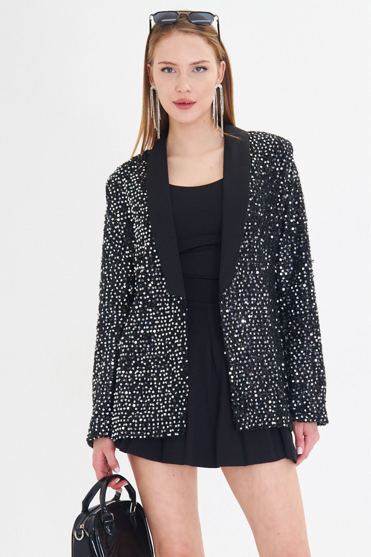 Women's Silver Shawl Paper Payet Payet Jacket ARM-24K001052