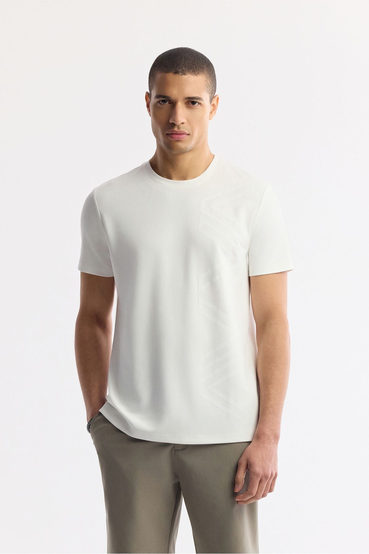 Men's Ecru Printed Bicycle Collar Interlok T-Shirt A41y1175