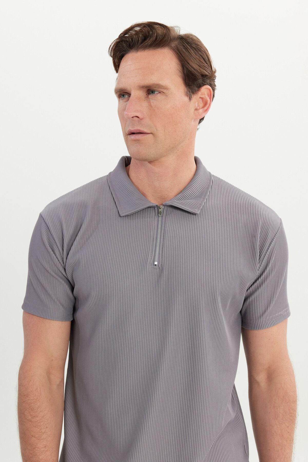 Men's Light Gray RELAX Fit Casual Cut Polo Yaka Flexible T -shirt